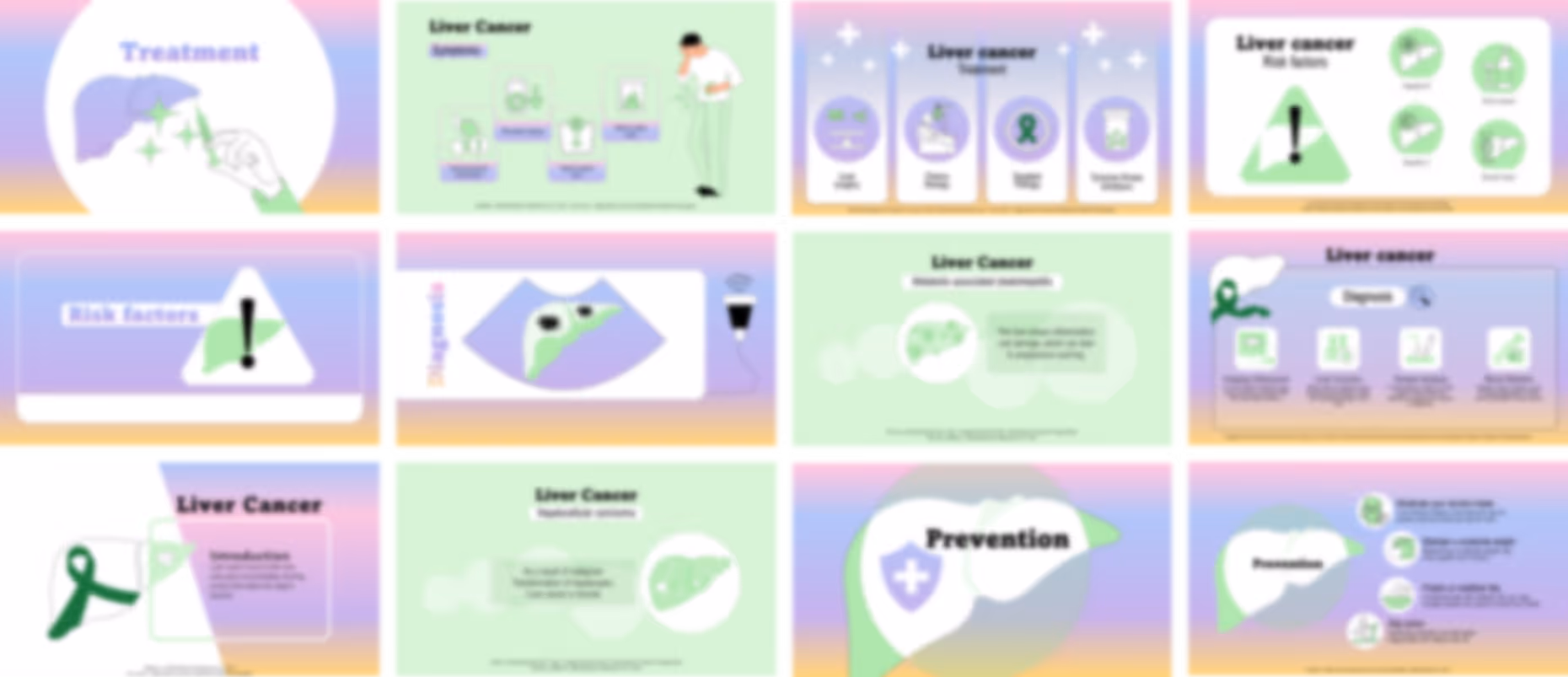 Ready-made liver cancer presentation slides with medical content, statistics, and healthcare explanations