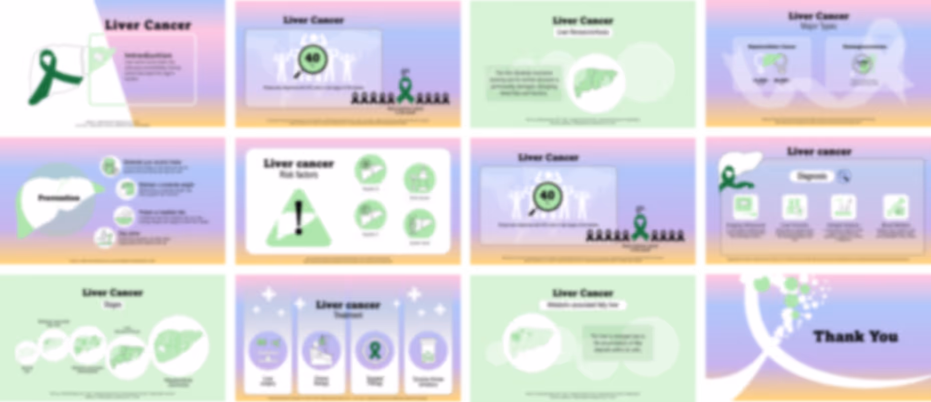 Liver cancer slide deck example with medical infographics, charts, and healthcare presentation design