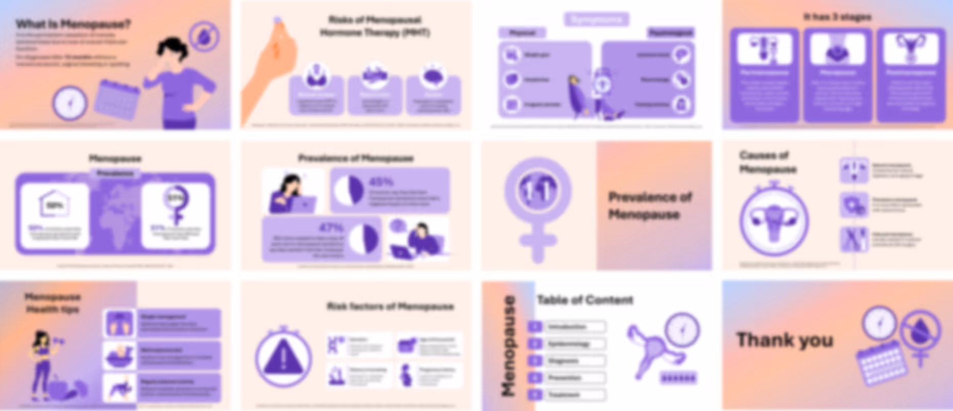 Menopause slide deck example with infographics, data visuals, and healthcare presentation design