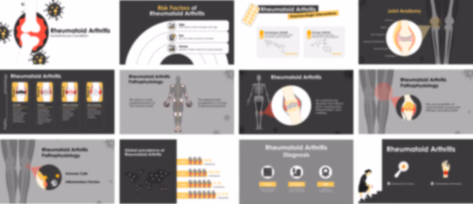 Rheumatoid arthritis presentation slides preview showing symptoms, causes, diagnosis, and treatment options