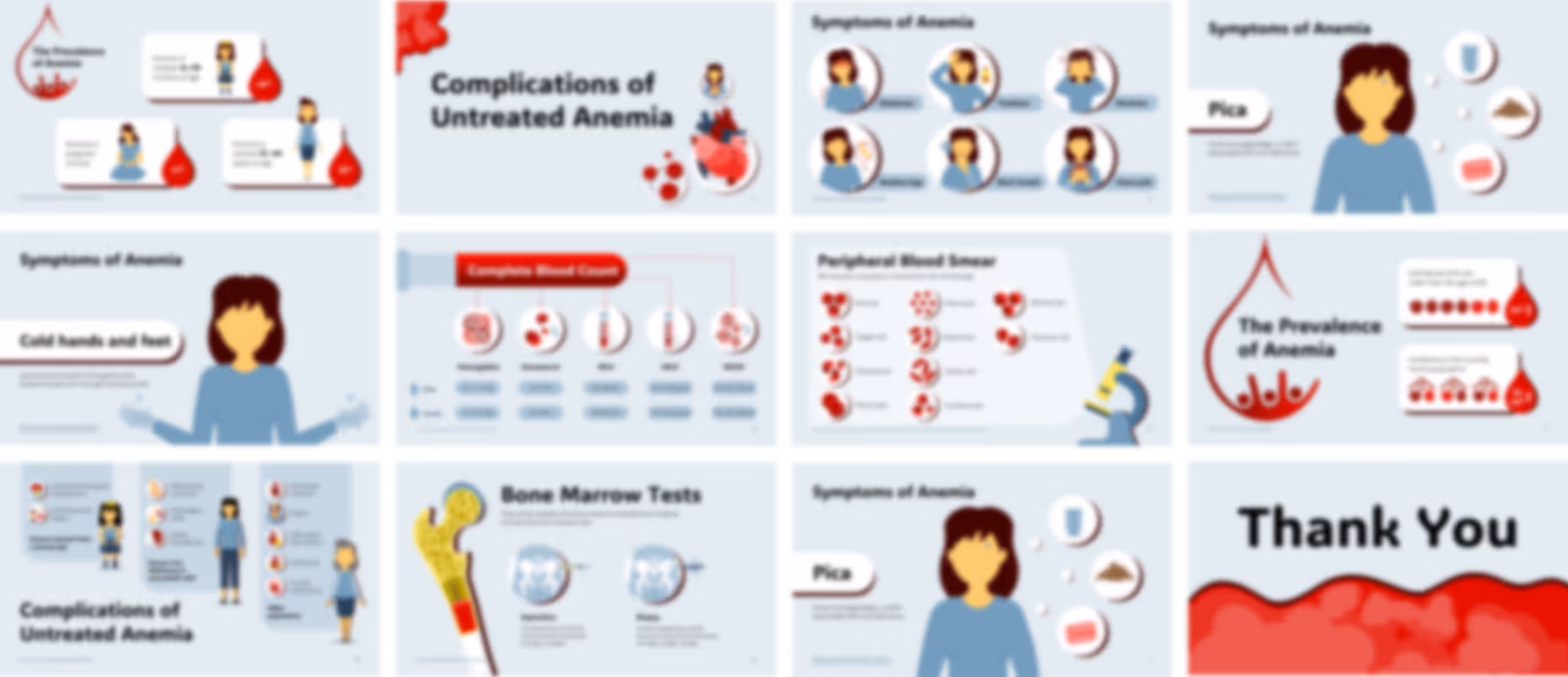 Clinical manifestations of anemia slide deck example with infographics, charts, and educational medical design