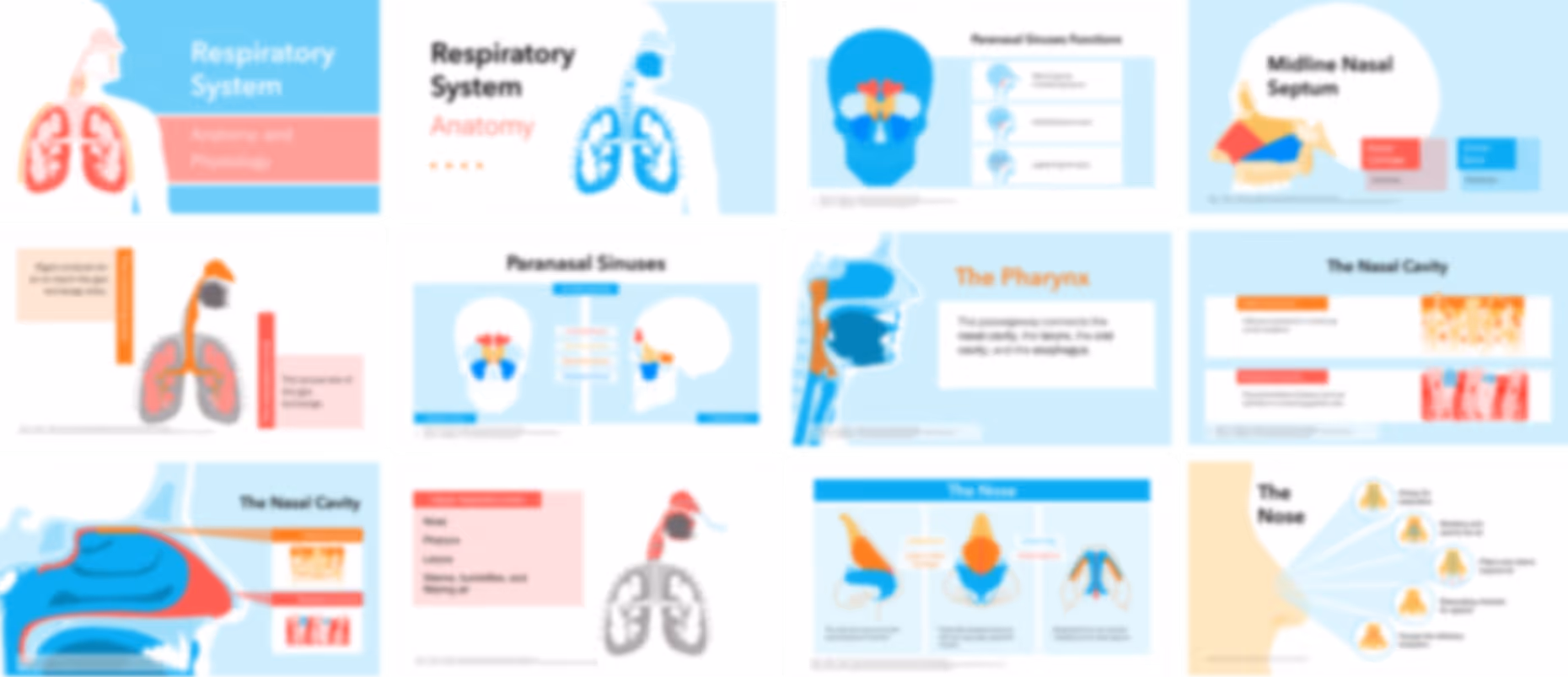 Respiratory system physiology and anatomy presentation slides preview showing lungs structure, airways, and gas exchange process