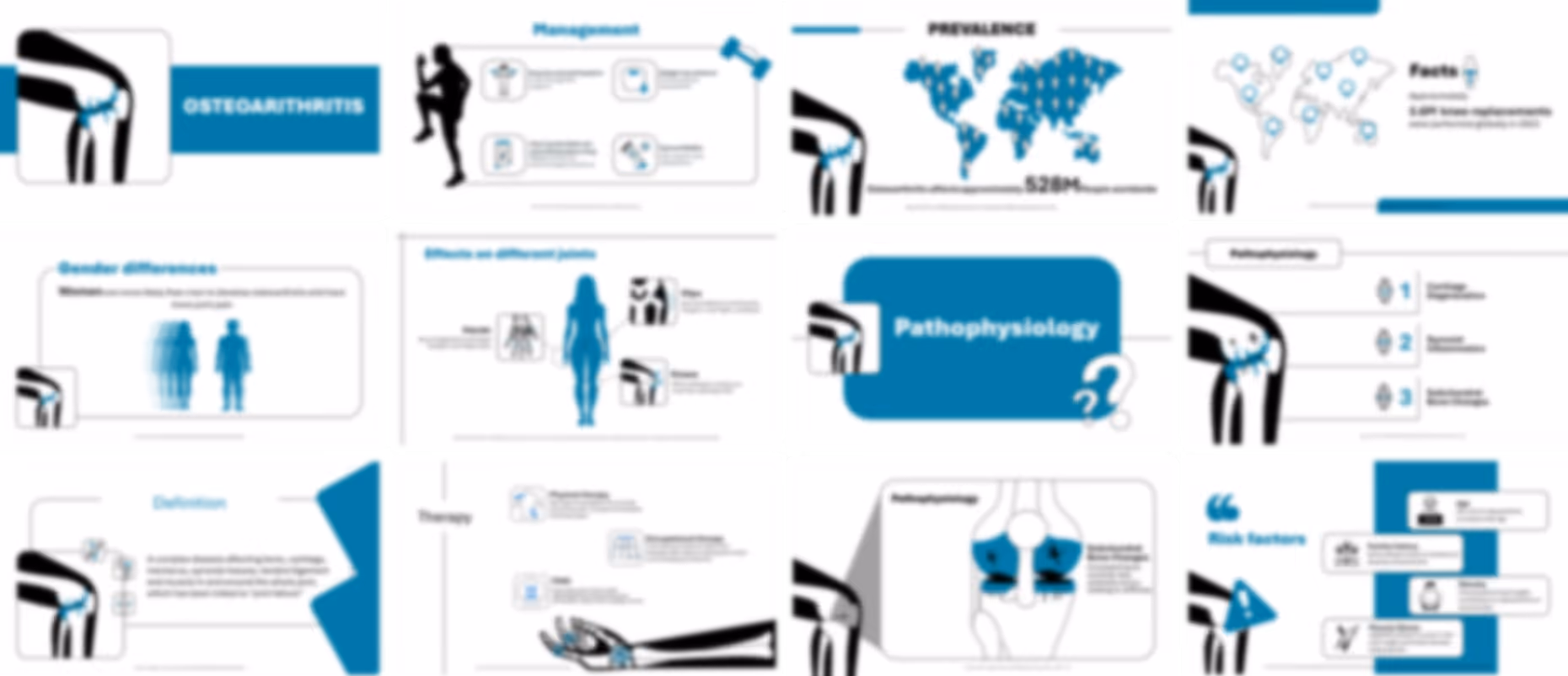 Osteoarthritis presentation slides preview showing symptoms, causes, diagnosis, and treatment options