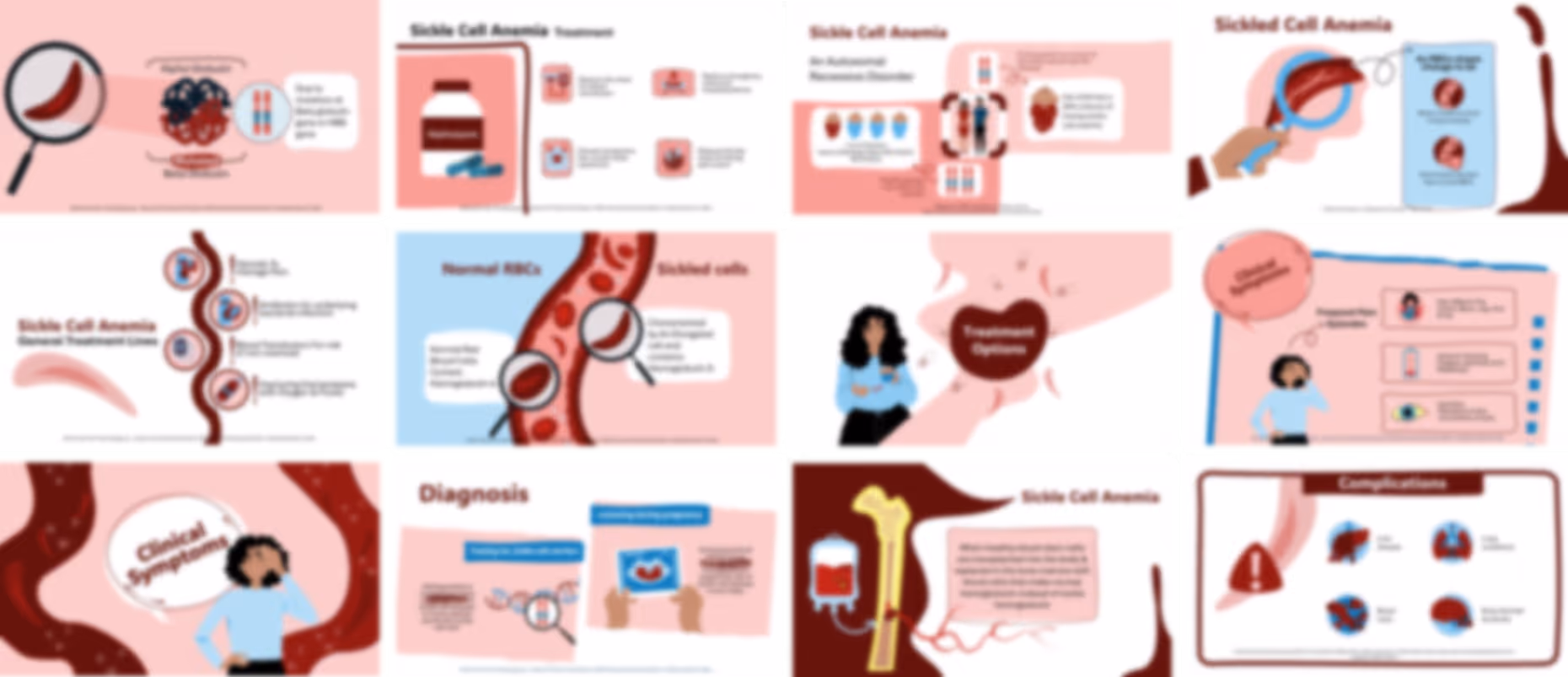 Ready-made sickle cell disease presentation slides with medical content, charts, and hematology explanations