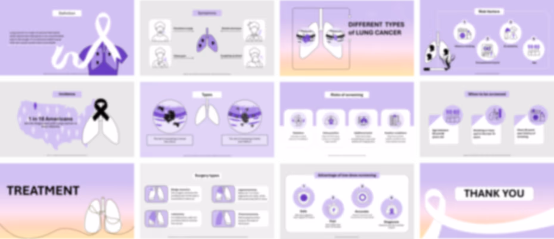 Lung cancer slide deck example with infographics, data visuals, and healthcare presentation design