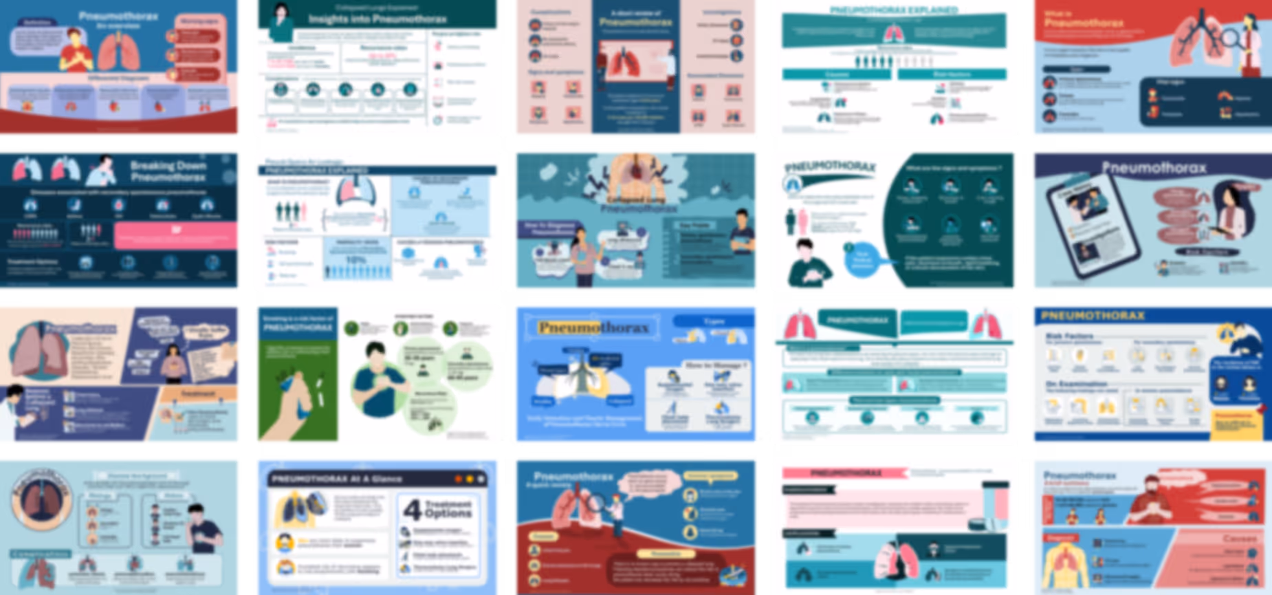 Ready-made pneumothorax PowerPoint infographics slides with medical charts, icons, and clinical explanations