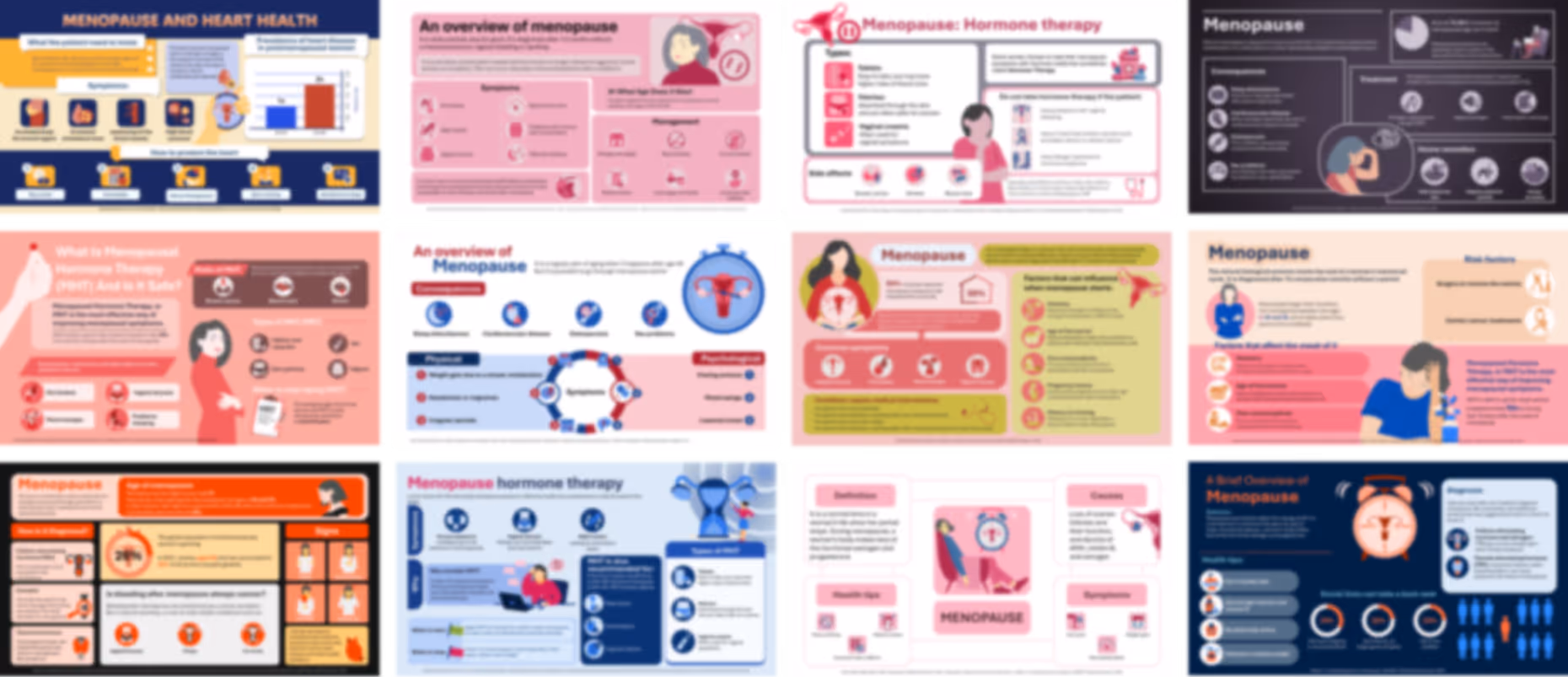 Menopause infographic slide deck example with data visuals, hormone diagrams, and healthcare presentation design