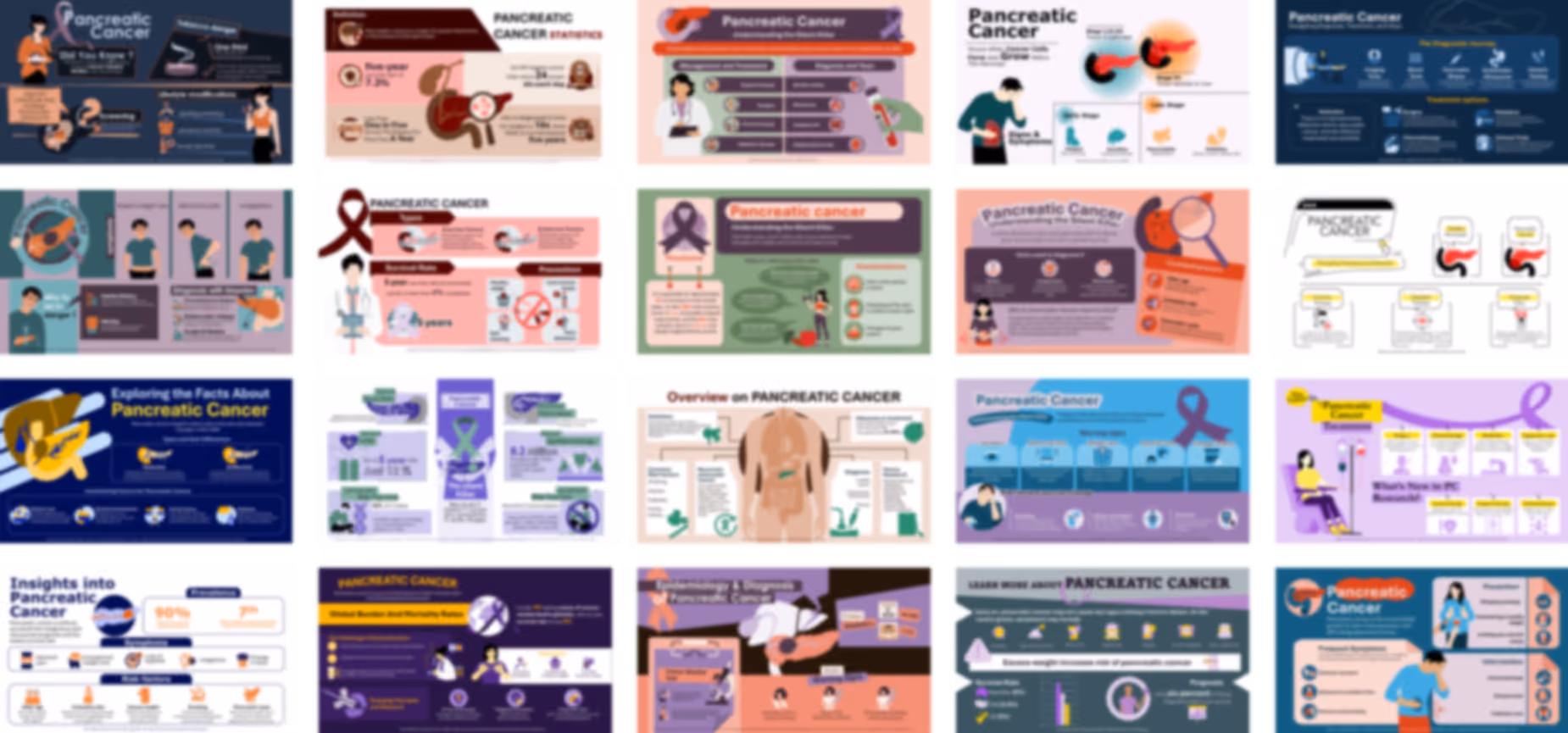 Pancreatic cancer infographic slide deck example with data visuals, cancer diagrams, and healthcare presentation design