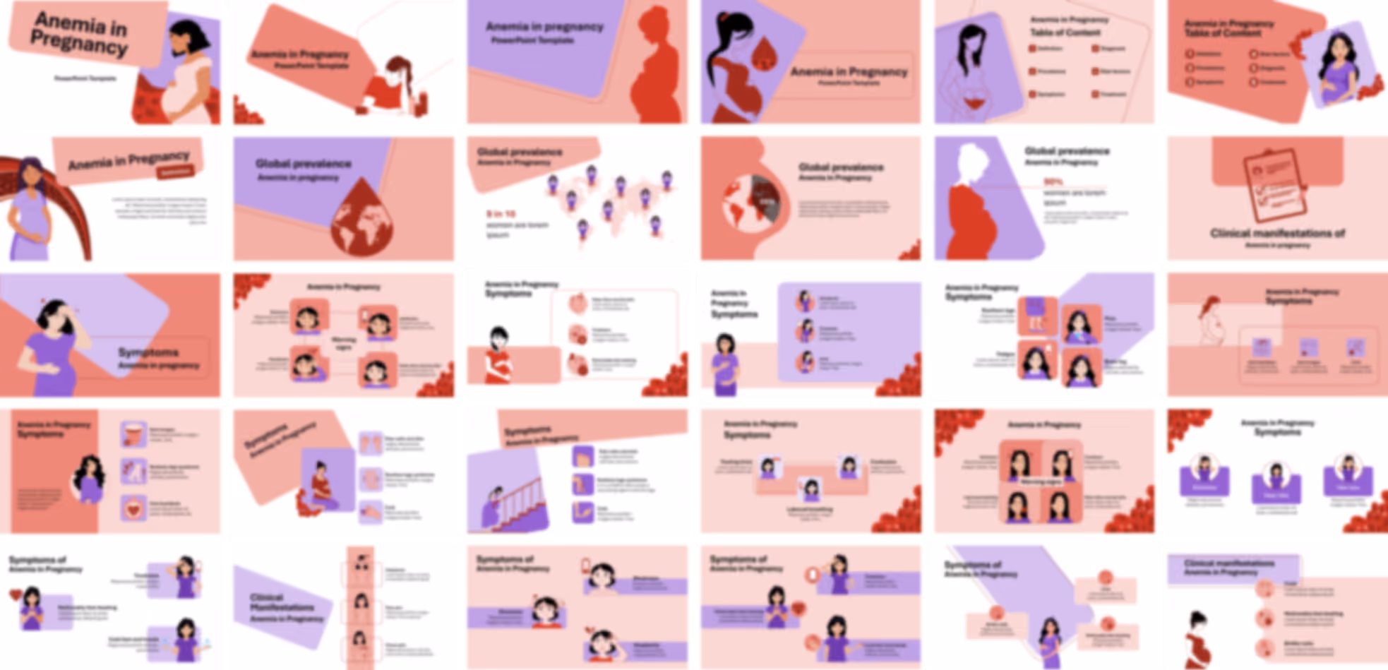 Editable anemia in pregnancy PowerPoint template with medical slide designs, charts, and healthcare layouts