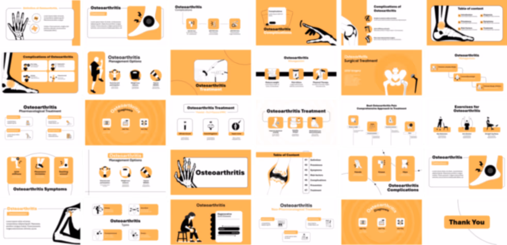 Osteoarthritis PPT template example with customizable slides, diagrams, and musculoskeletal presentation design