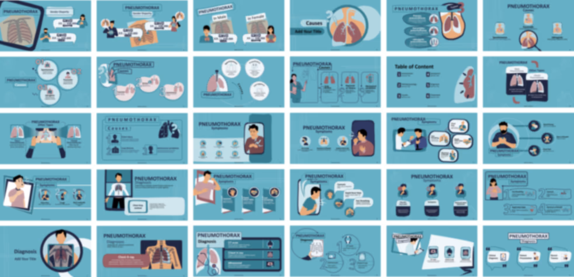 pneumothorax PPT template featuring clean layouts, healthcare visuals, and structured slide designs