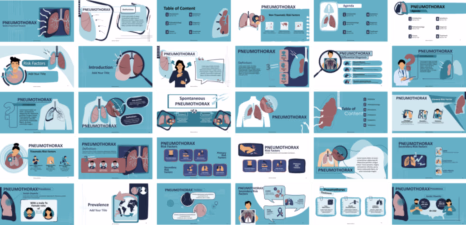 Pneumothorax PowerPoint template preview with professionally designed medical slides for clinical and educational use