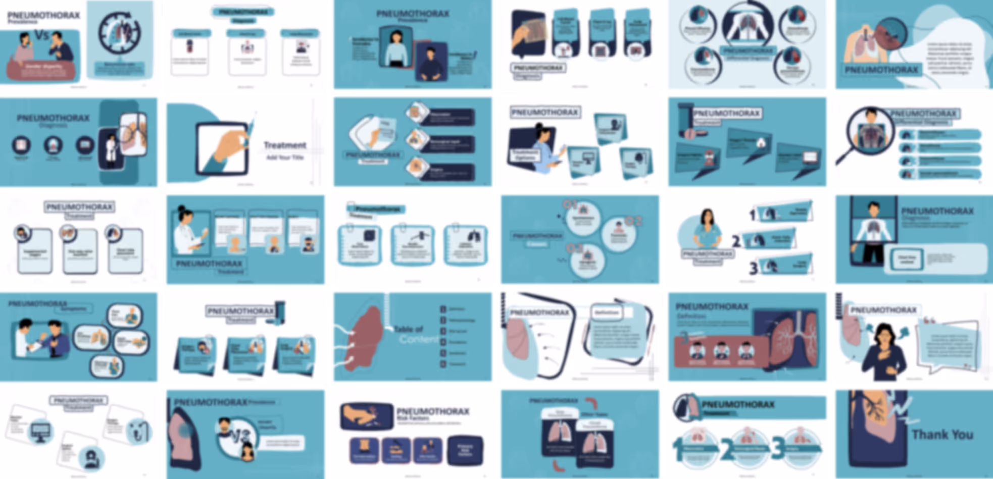 Pneumothorax presentation template with modern slide layouts, medical graphics, and editable content placeholders