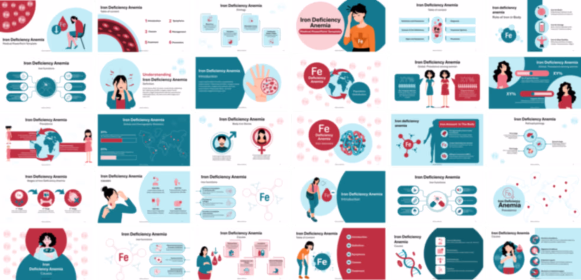 Iron deficiency anemia PowerPoint template preview with professional slide layouts for medical and educational presentations