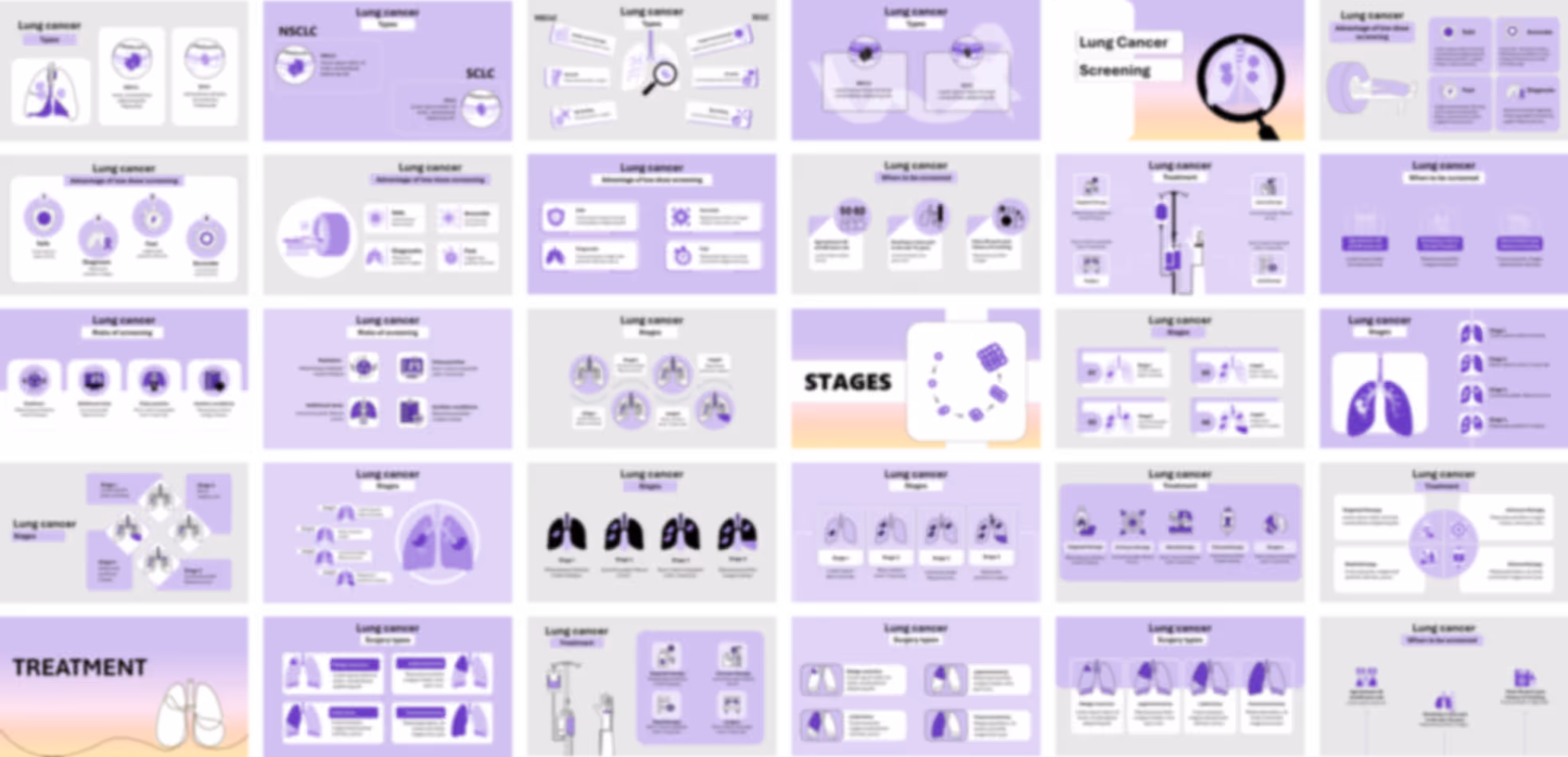 Lung cancer presentation template with customizable layouts, medical visuals, and clean professional design
