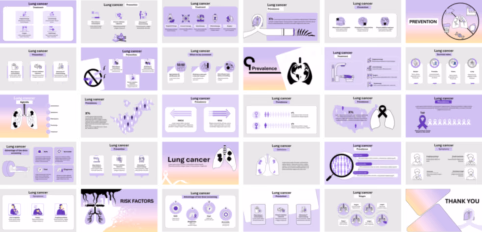 Editable lung cancer PPT template with modern design, data charts, and structured healthcare slides