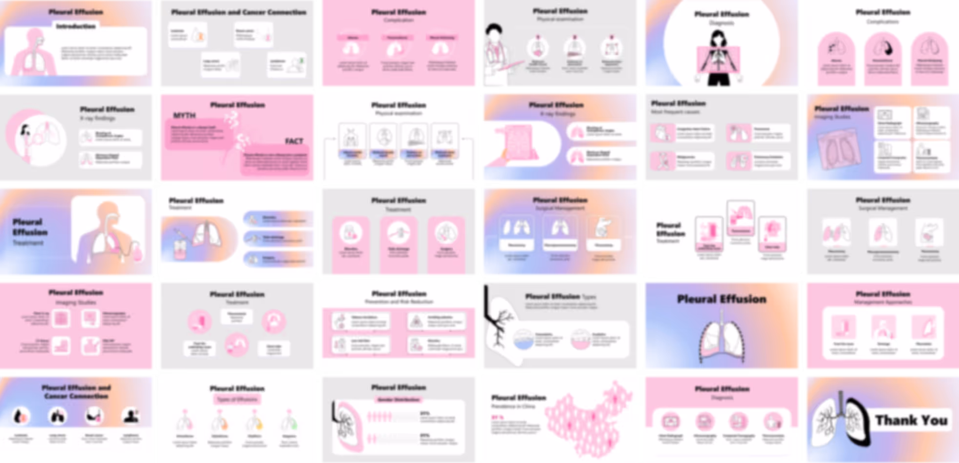 Editable pleural effusion PPT template with modern design, charts, and structured healthcare slide formats