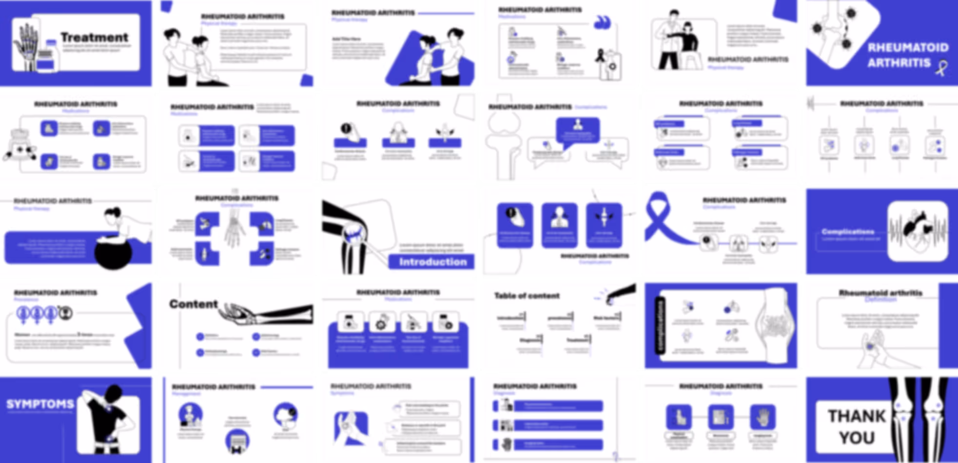Rheumatoid arthritis presentation template with customizable layouts, medical visuals, and clean professional design