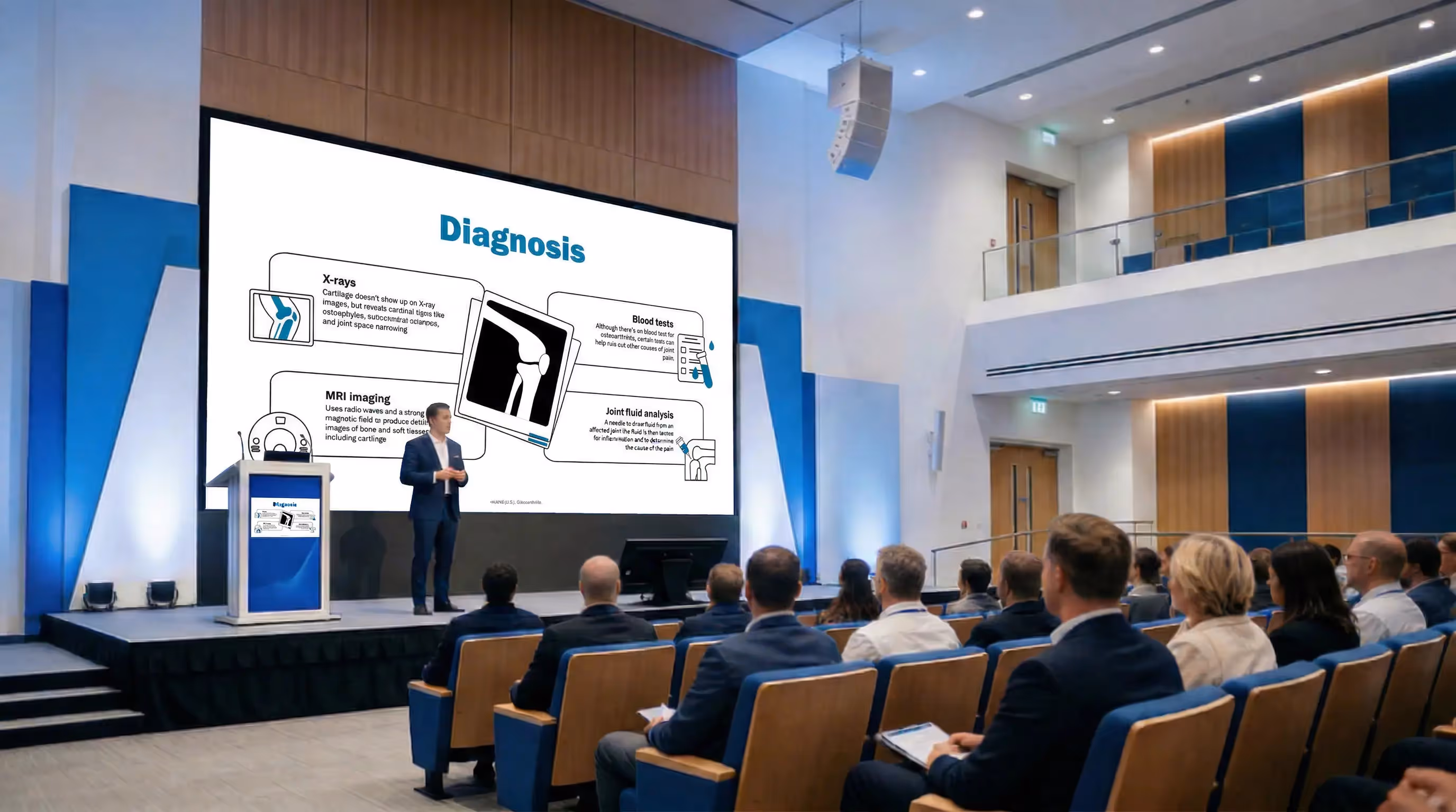 Osteoarthritis diagnosis presentation slide shown during a medical conference in France