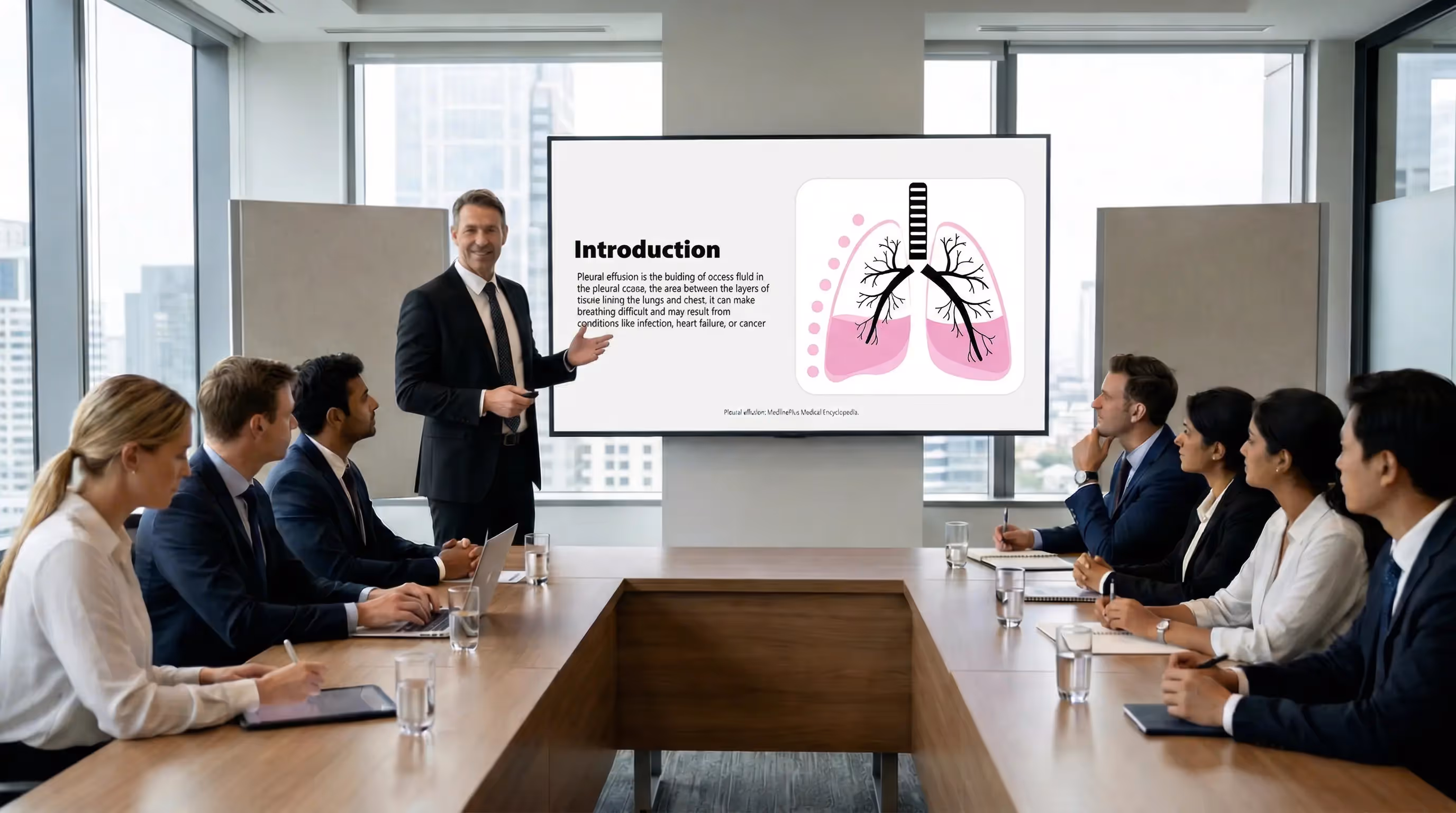 Pleural effusion introduction presentation slide explained during a training session in Canada
