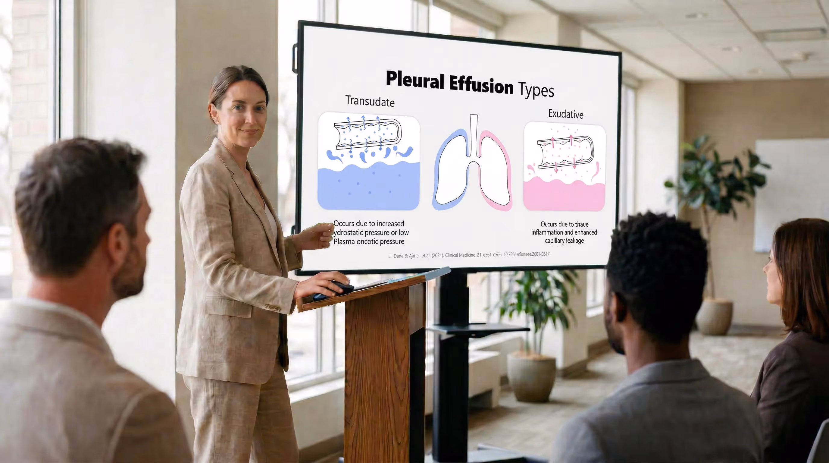 Pleural effusion types presentation slide discussed during a clinical meeting in Europe