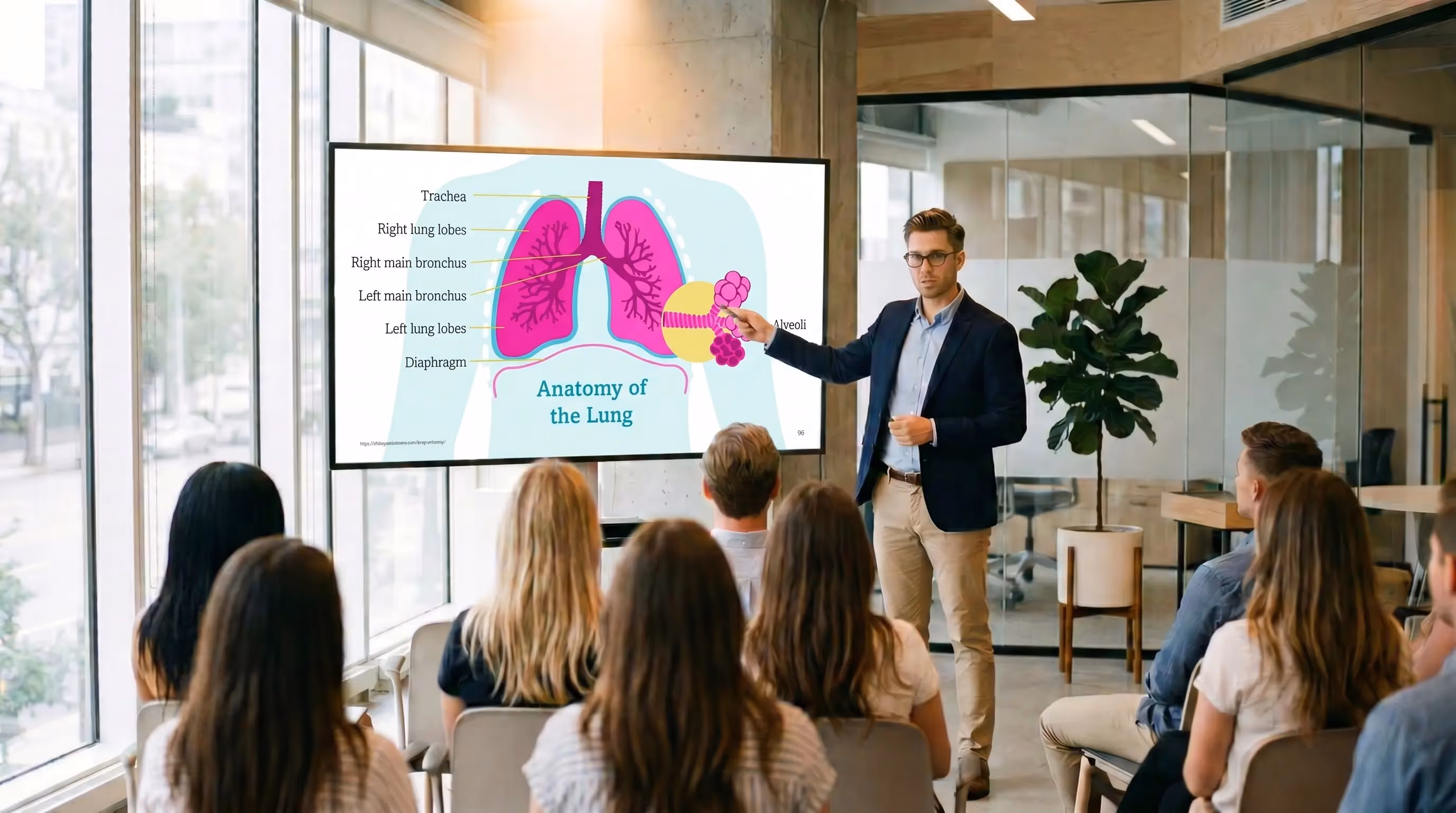 Lung anatomy slide explained during a clinical training presentation