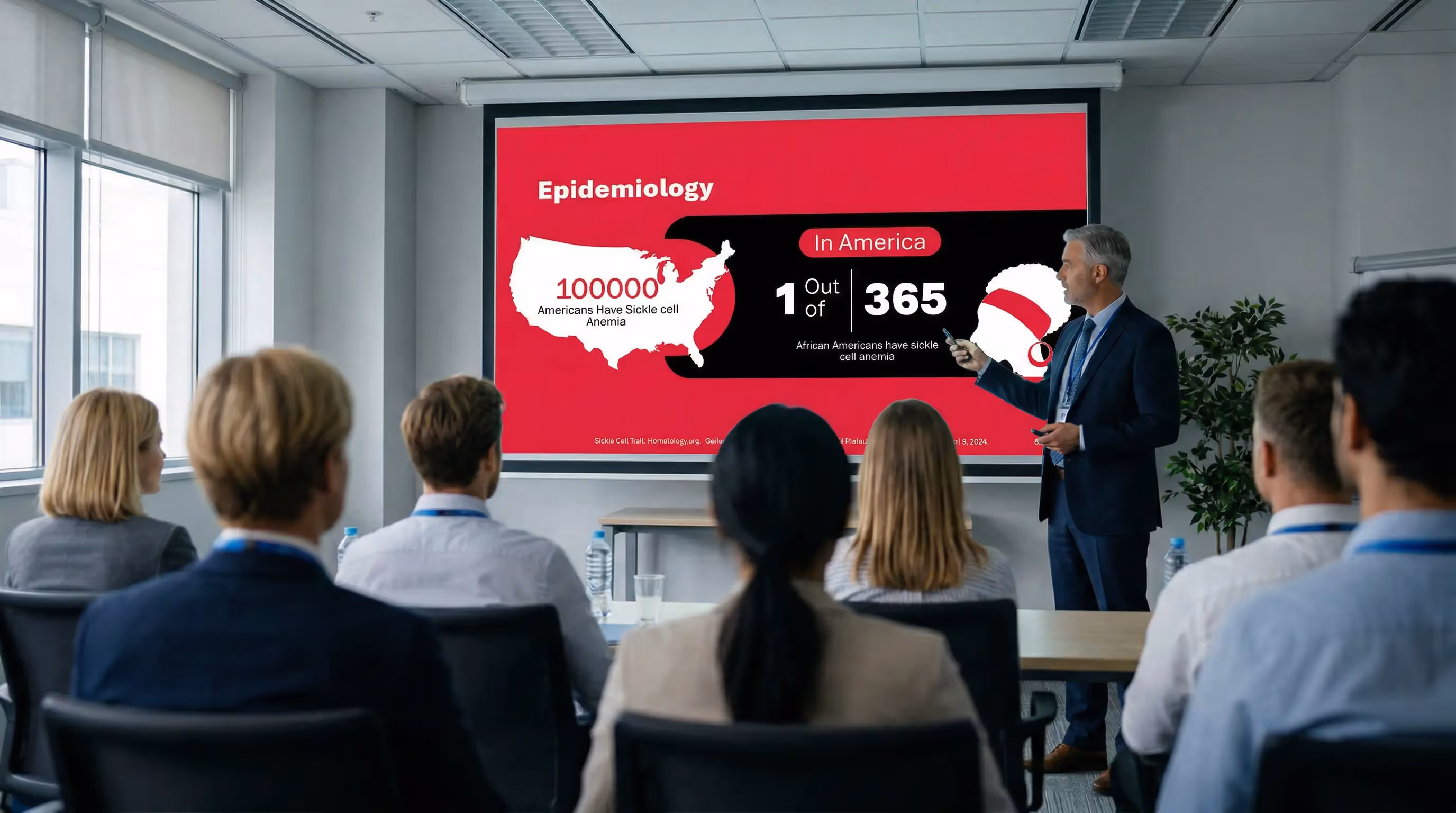 Sickle cell anemia epidemiology slide shown during medical presentation USA