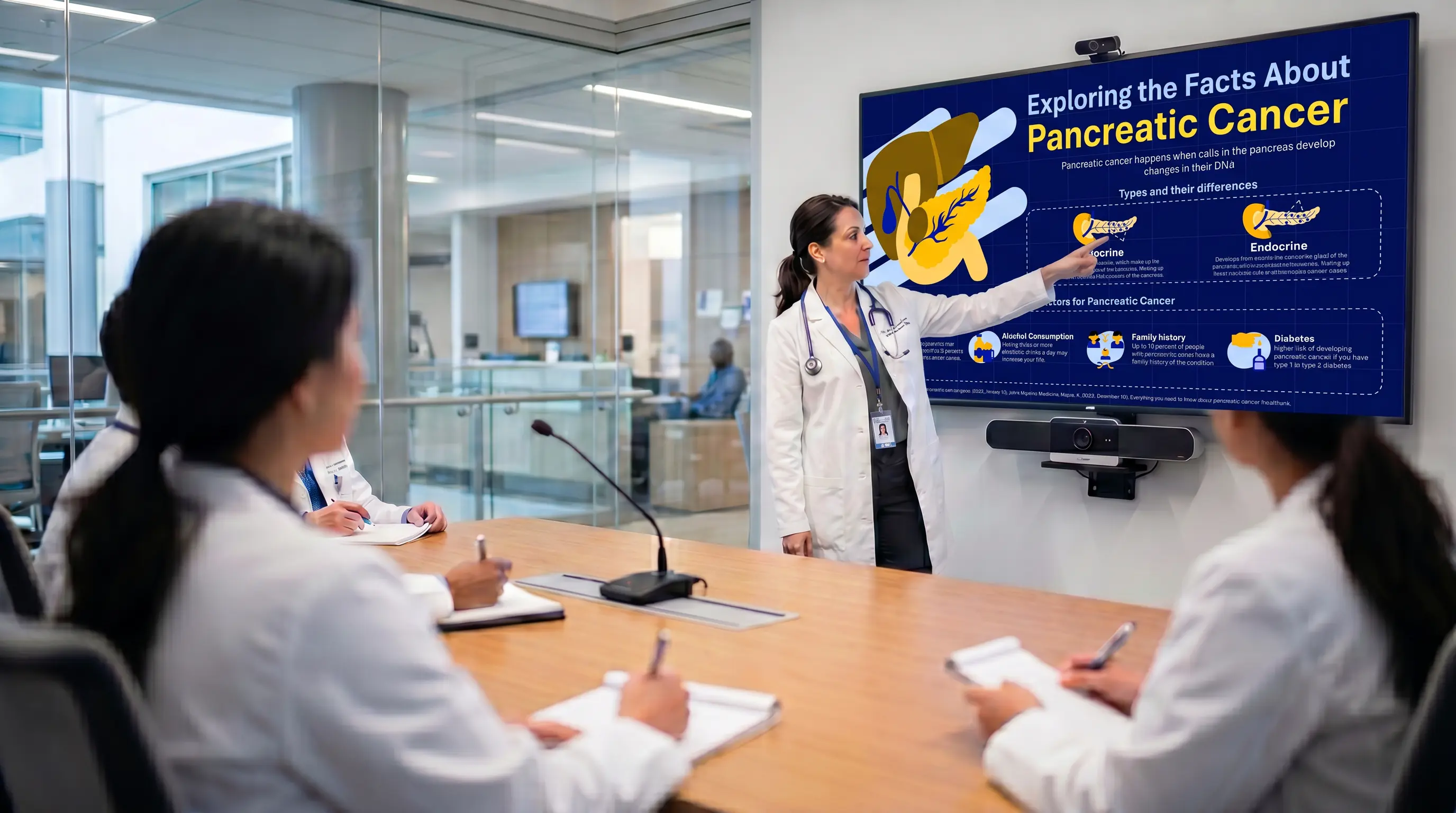ready made pancreatic cancer infographic explaining types and risk factors shown in clinical meeting