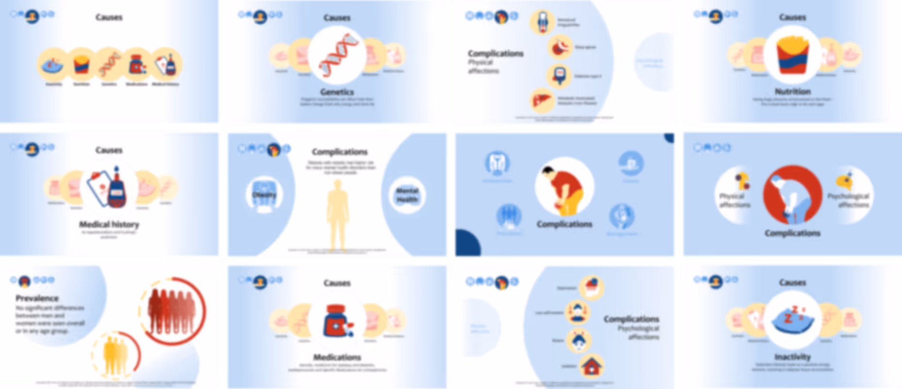 Ready-made obesity medical slide deck with clinical data, metabolic factors, and healthcare explanations