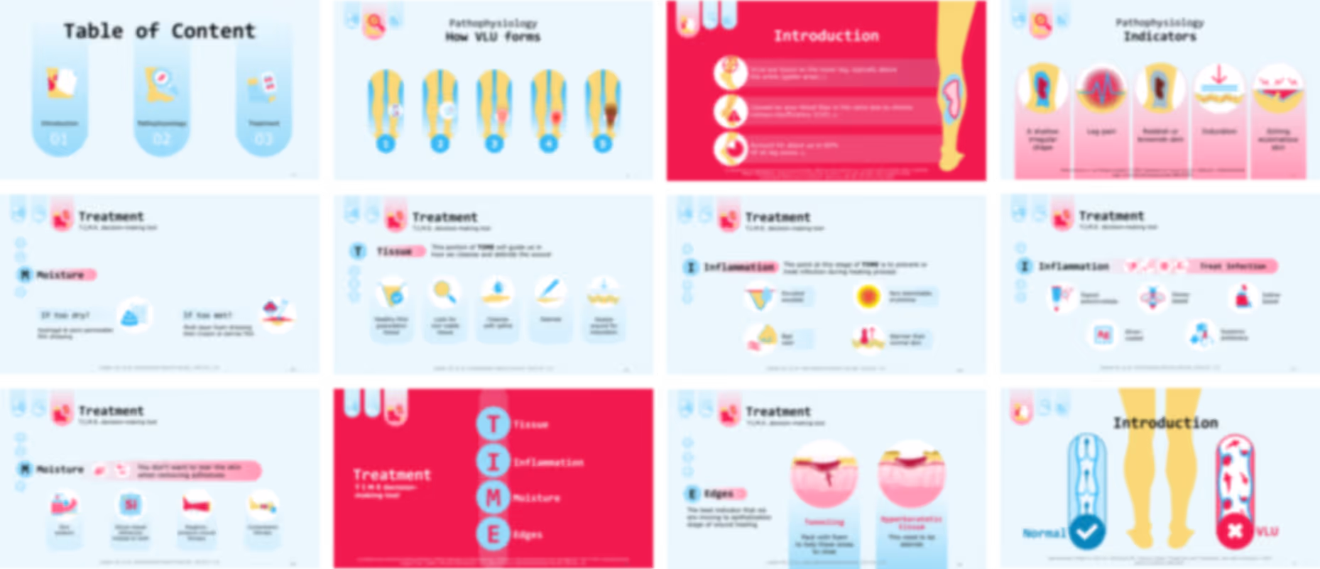 Ready-made venous leg ulcer medical slide deck with clinical features, wound care management, and healthcare explanations