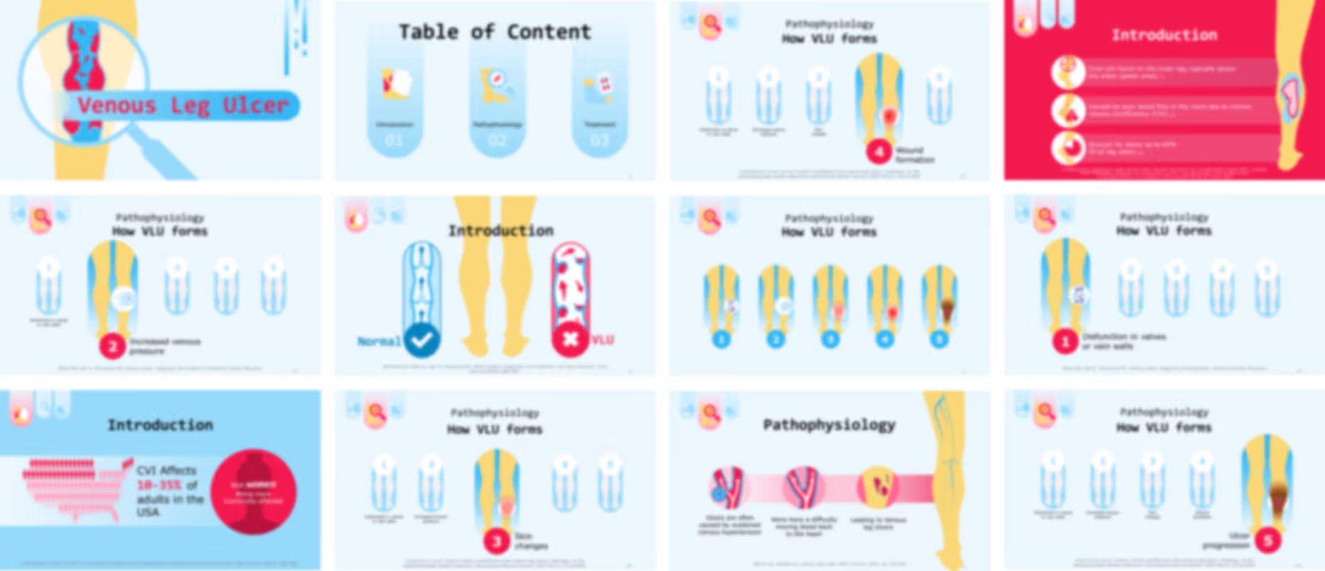 Venous leg ulcer healthcare pitch deck example with chronic wound visuals, treatment strategies, and professional slide design