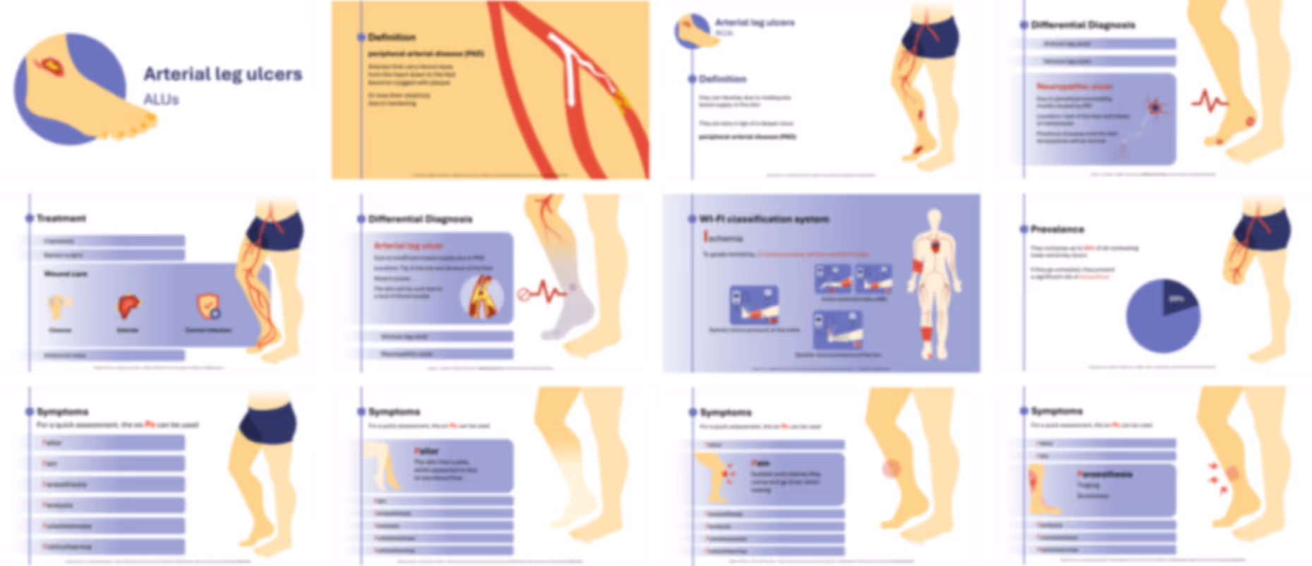 Arterial leg ulcer healthcare pitch deck example with vascular visuals, treatment approaches, and structured presentation design