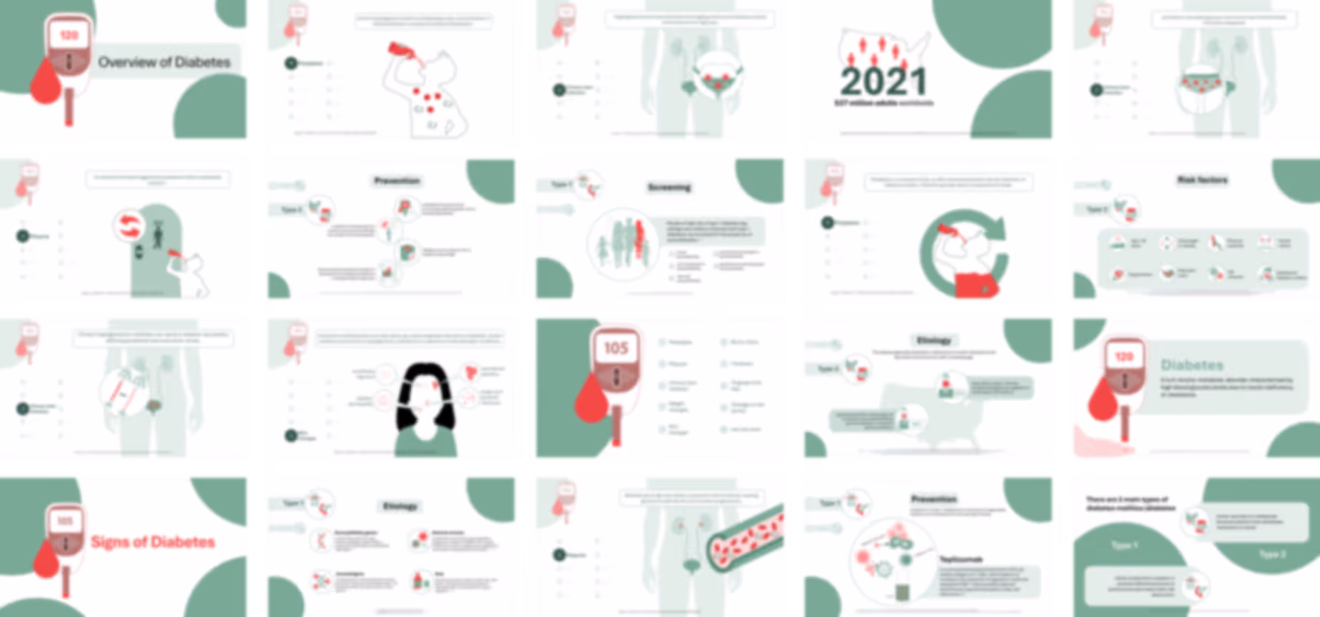 Diabetes overview healthcare pitch deck example with metabolic visuals and structured presentation design