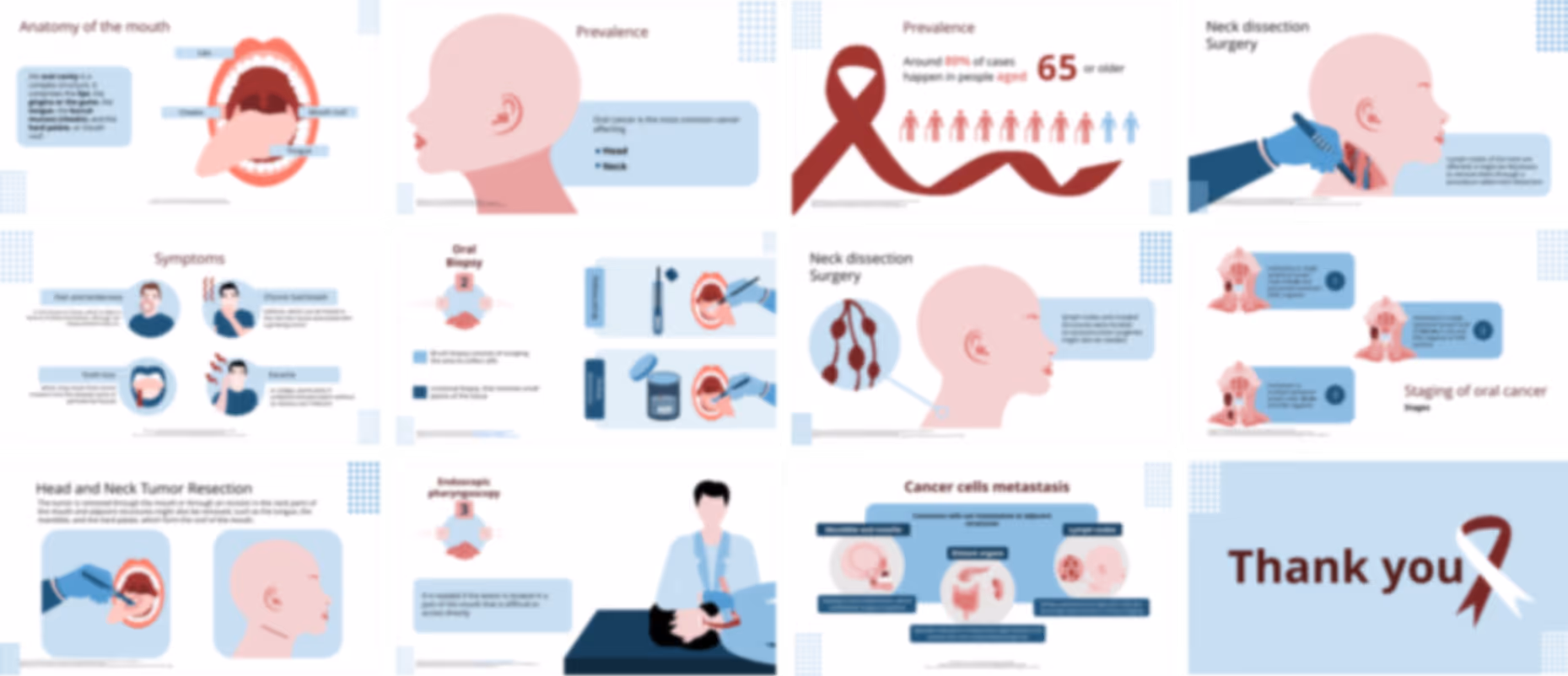 Oral cancer healthcare pitch deck example with tumor visuals and structured presentation design