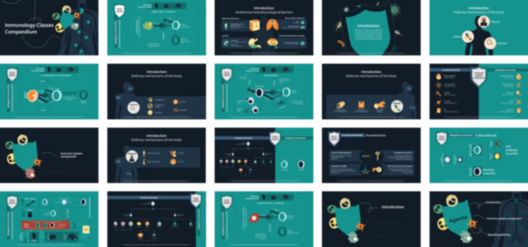 Immunology classes compendium presentation slides preview showing immune system functions and defense mechanisms