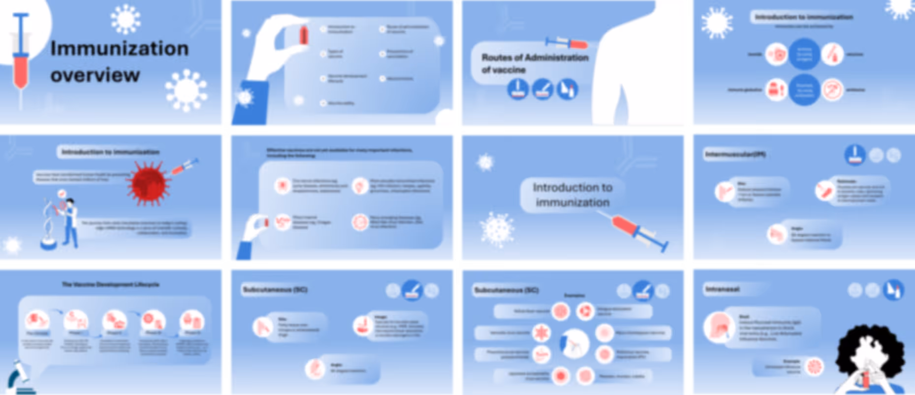 Immunization healthcare pitch deck example with vaccine visuals and structured presentation design