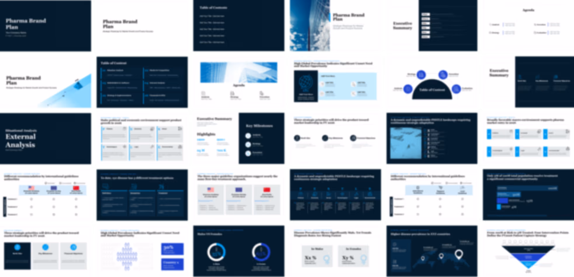 Pharmaceutical go-to-market PowerPoint template featuring structured slides for commercialization strategy, HCP targeting, multichannel campaigns, and launch execution