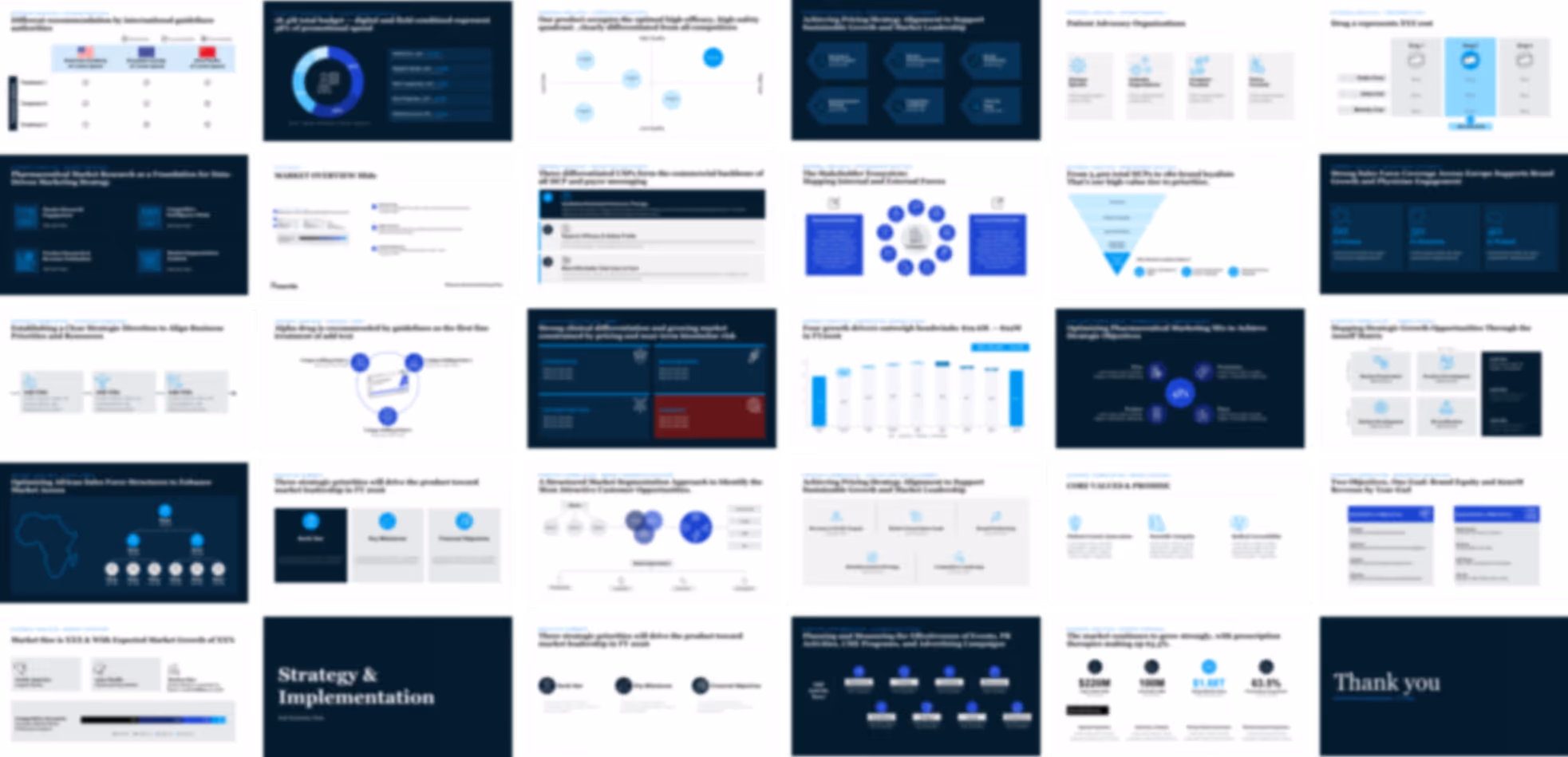 Pharma brand plan PowerPoint template showcasing strategic marketing, market analysis, KPI dashboards, and omnichannel planning slides for pharmaceutical companies