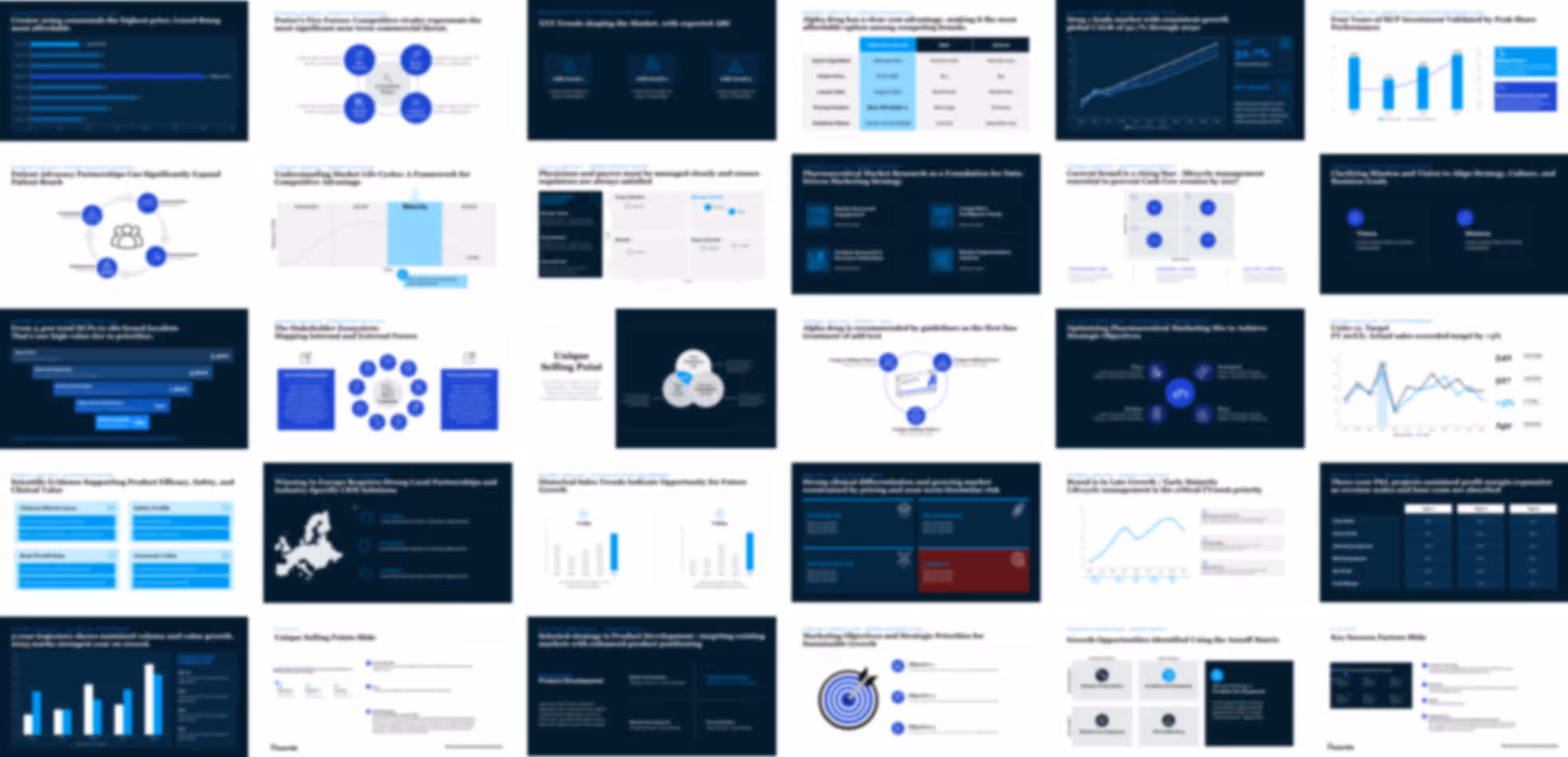 Pharmaceutical brand plan presentation template with editable consulting-style slides for product strategy, HCP segmentation, launch planning, and competitive analysis