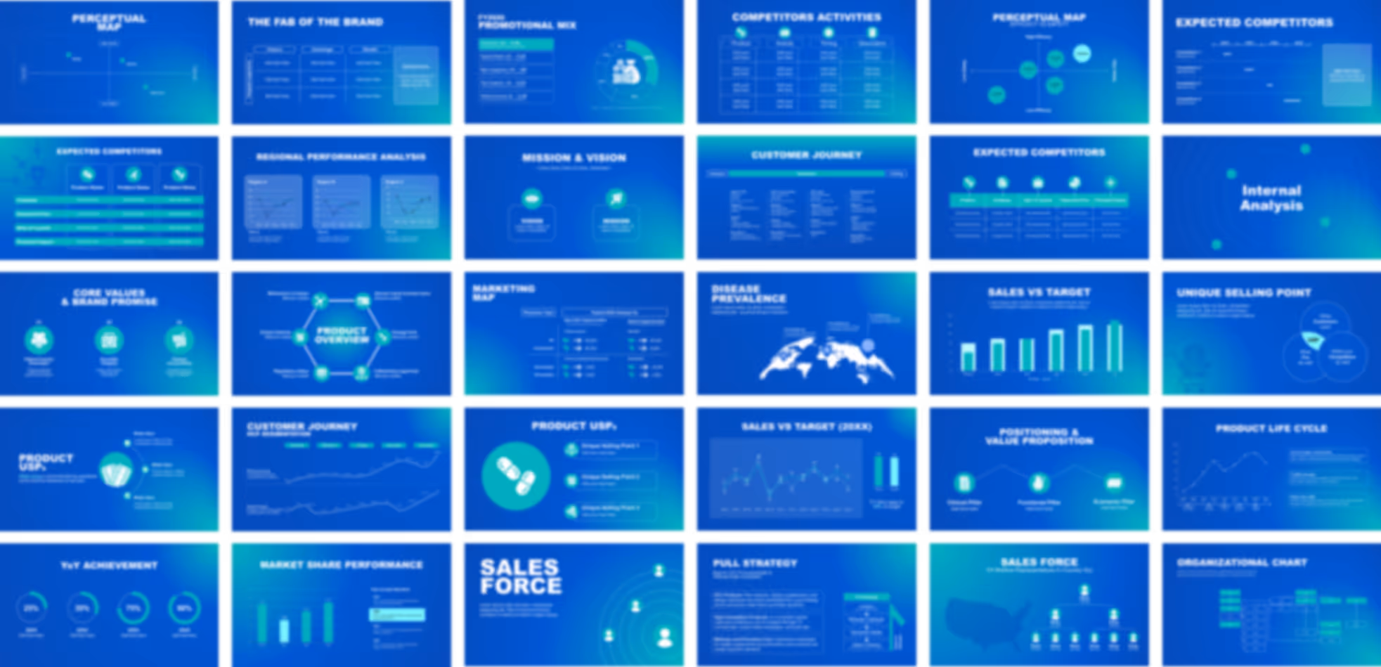 Pharma strategic plan PowerPoint template with corporate-style presentation slides for business strategy, market opportunities, portfolio planning, and pharmaceutical growth roadmap