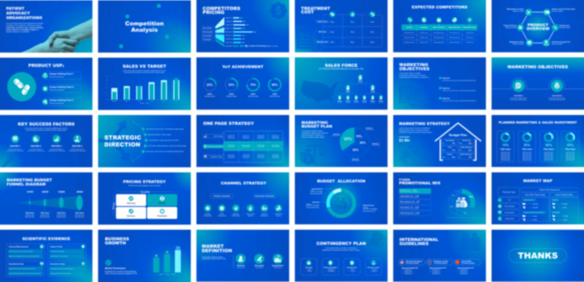 Pharma brand strategy PowerPoint template featuring professional slide layouts for commercial strategy, brand positioning, omnichannel engagement, and growth planning