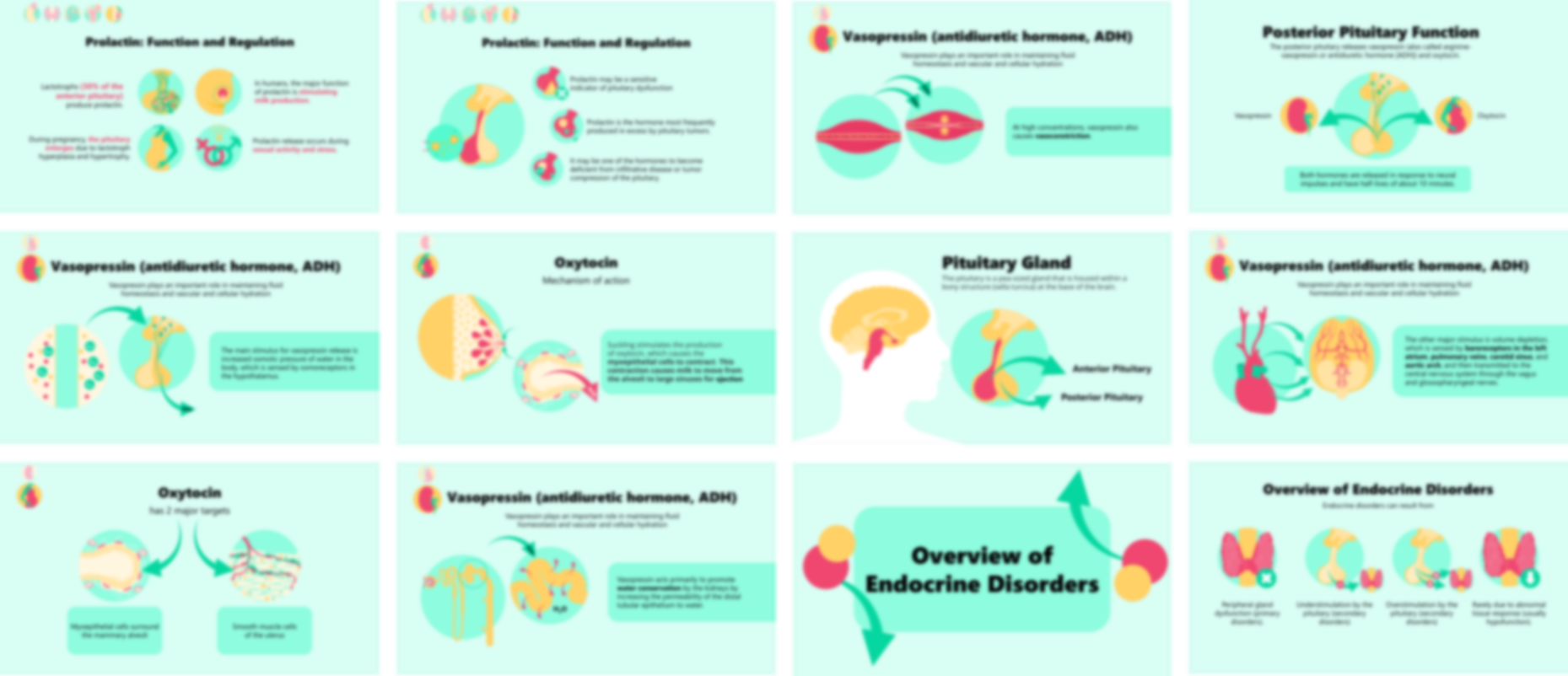 Ready-made pituitary gland medical PowerPoint slides with endocrine system concepts and clinical explanations