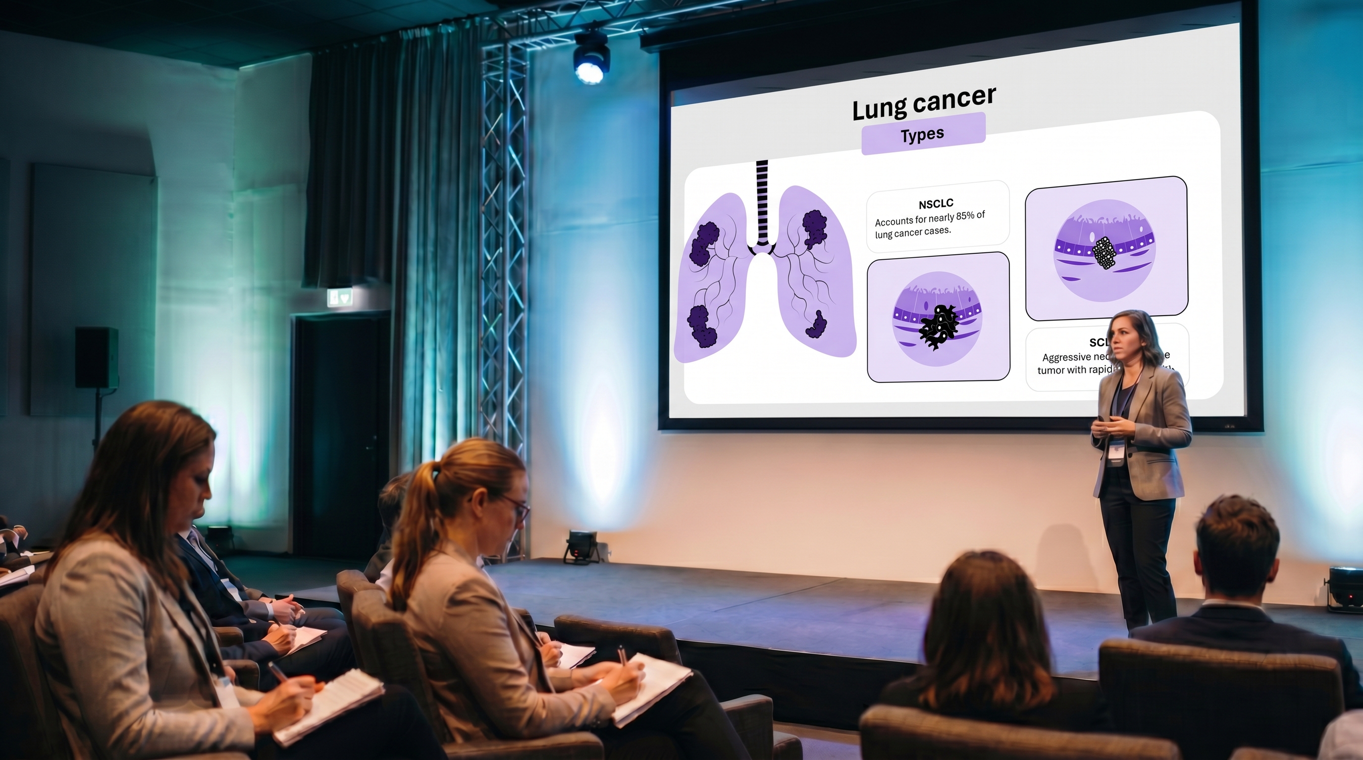 Lung cancer types slide template for oncology conferences and pulmonary medicine education