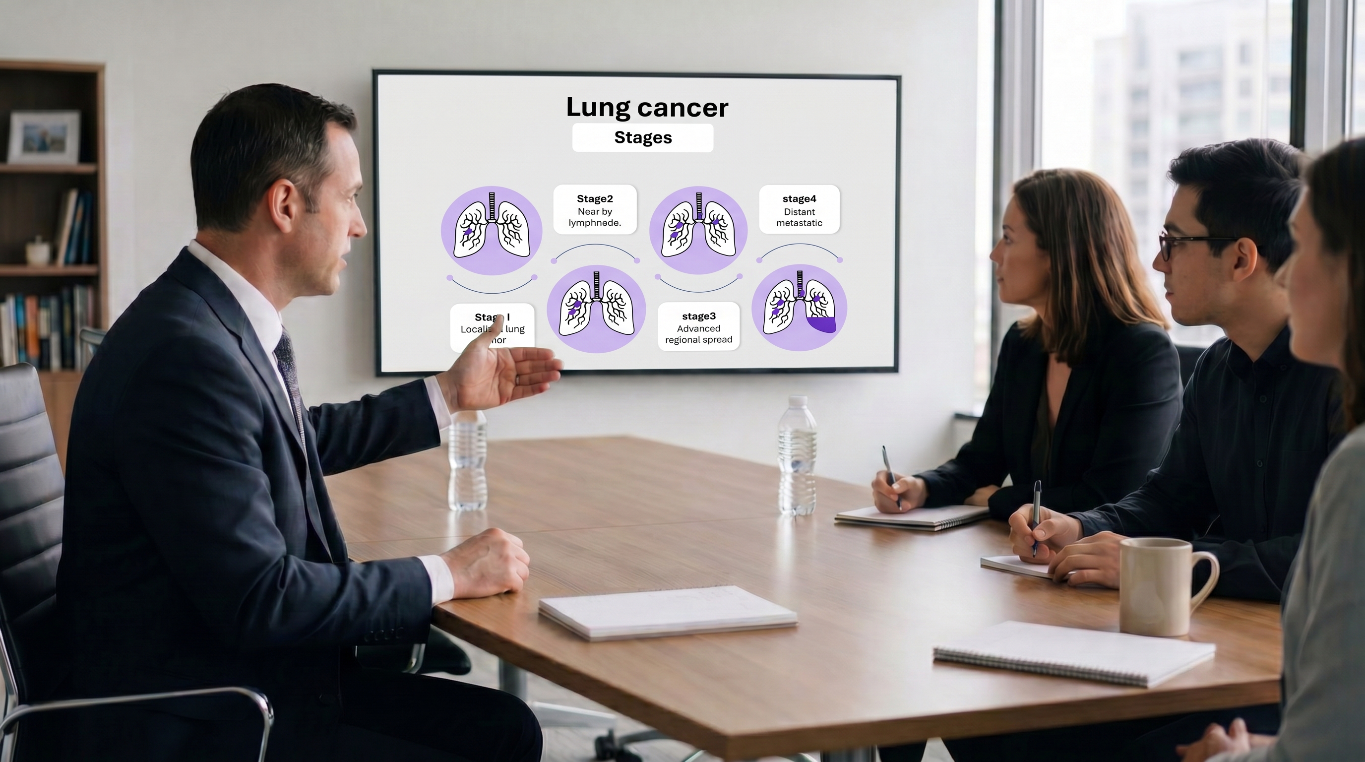 Lung cancer stages slide template for oncology workshops