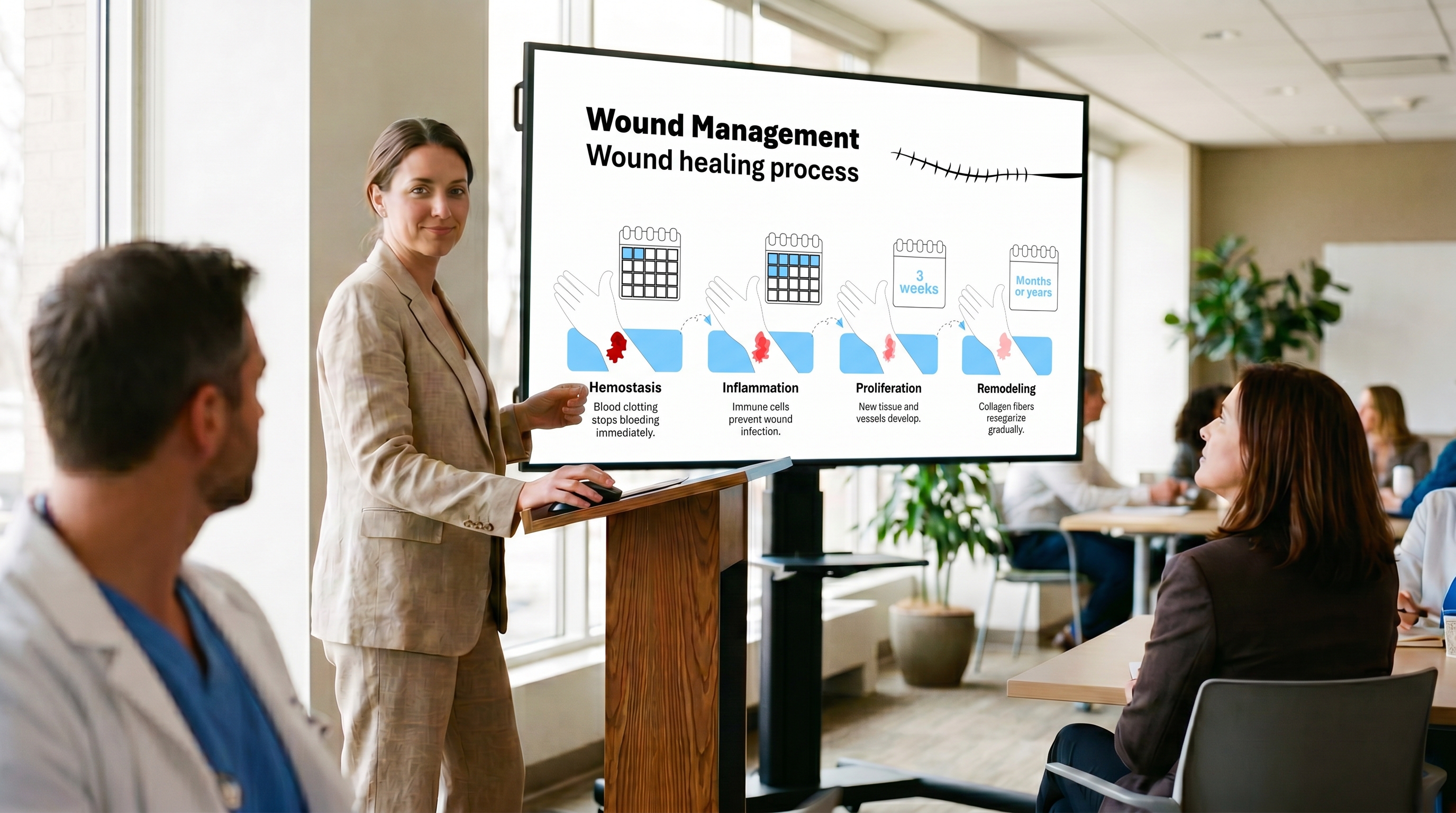 Wound healing process slide template for wound care workshops and medical training sessions