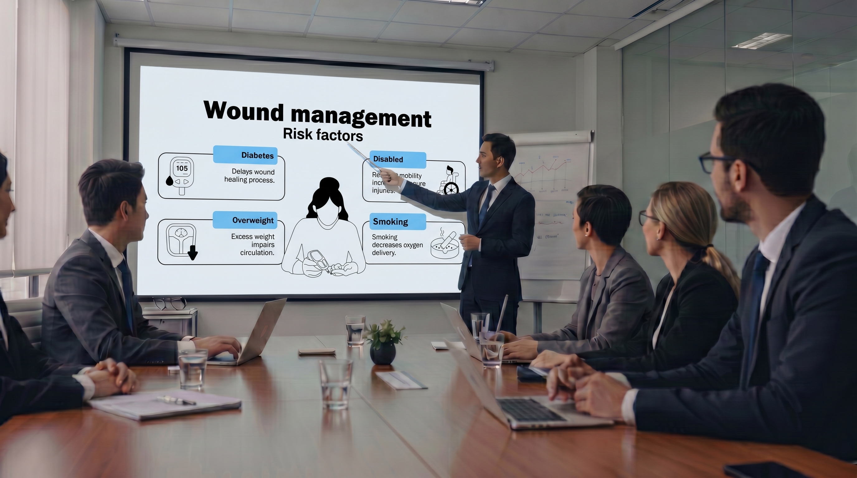 Wound management risk factors slide template for healthcare workshops and clinical training sessions