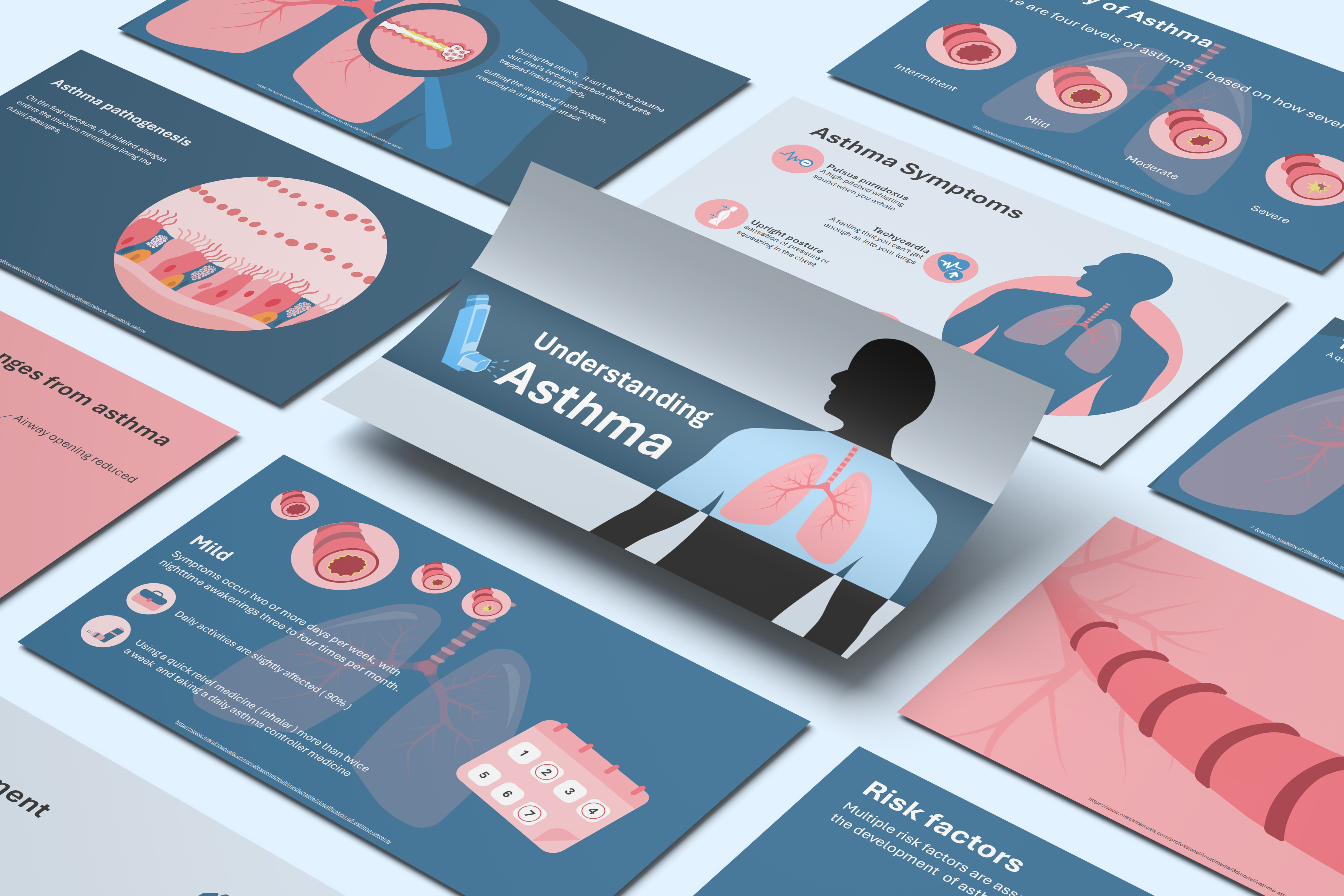 Editable animated asthma presentation with lung anatomy illustrations