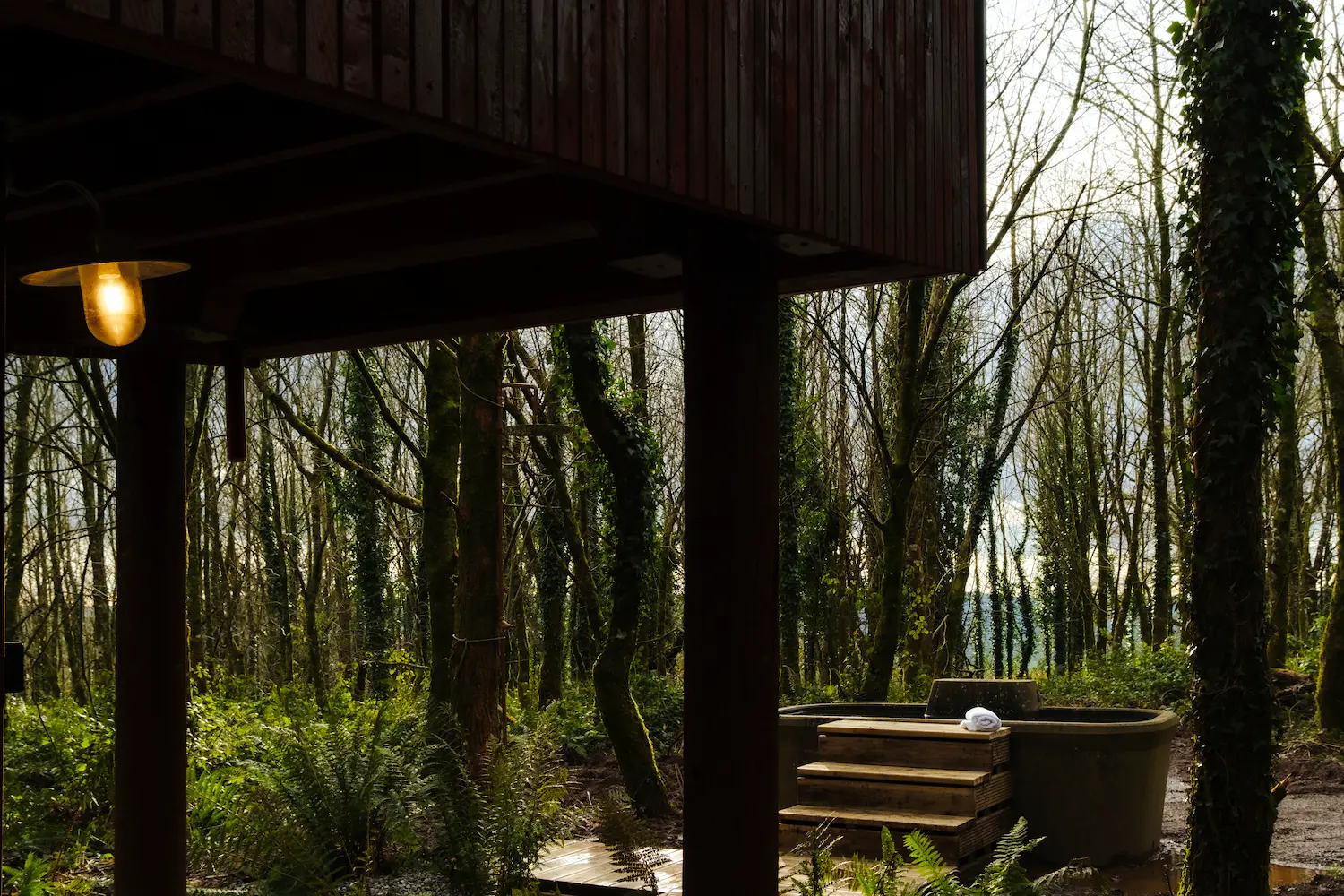 Sauna In The Woods plunge pool repurposed cow drinking trough