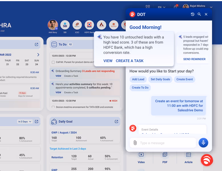 Salesdrive + DOT:  DOT AI provides suggestions and aids tasks and decisions.