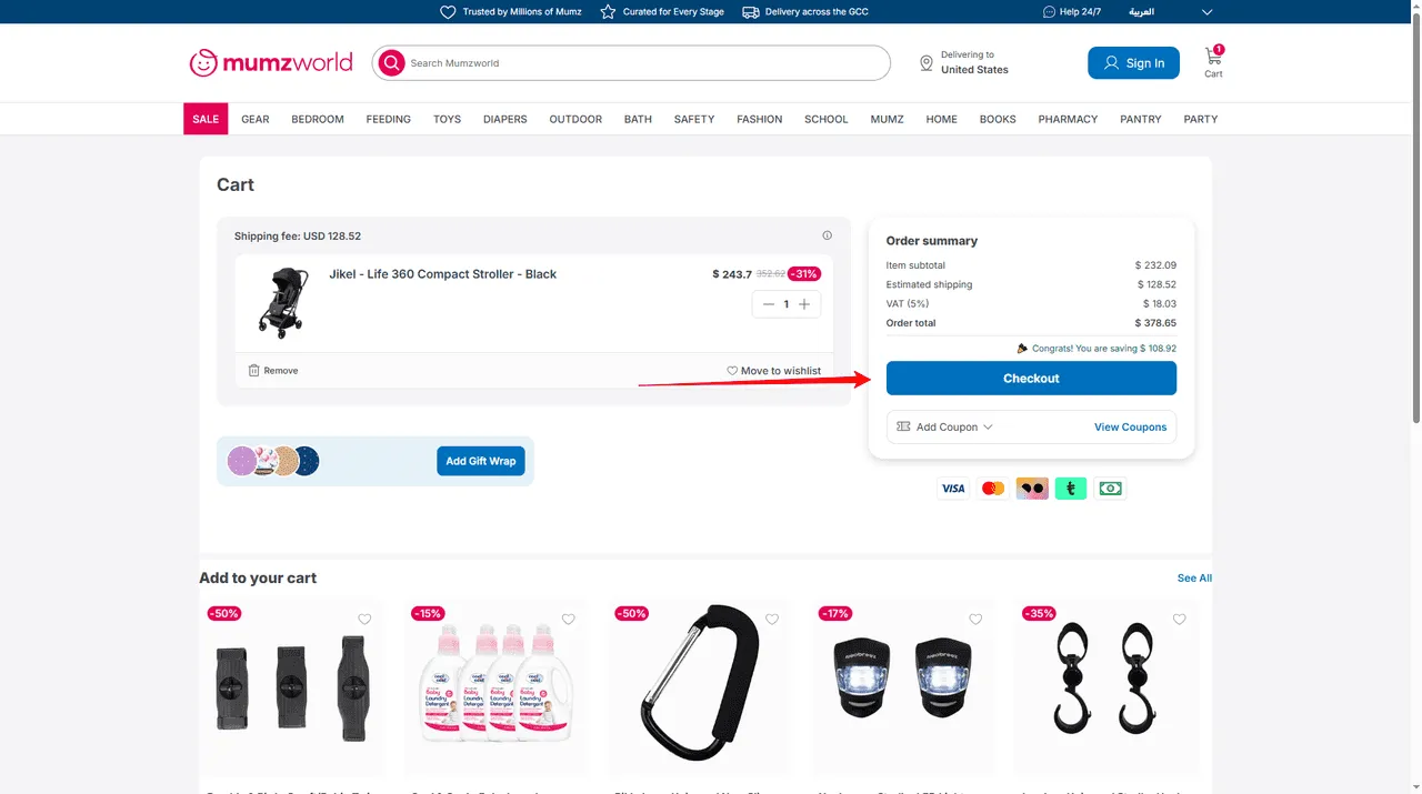 Go to the checkout page and check your cart